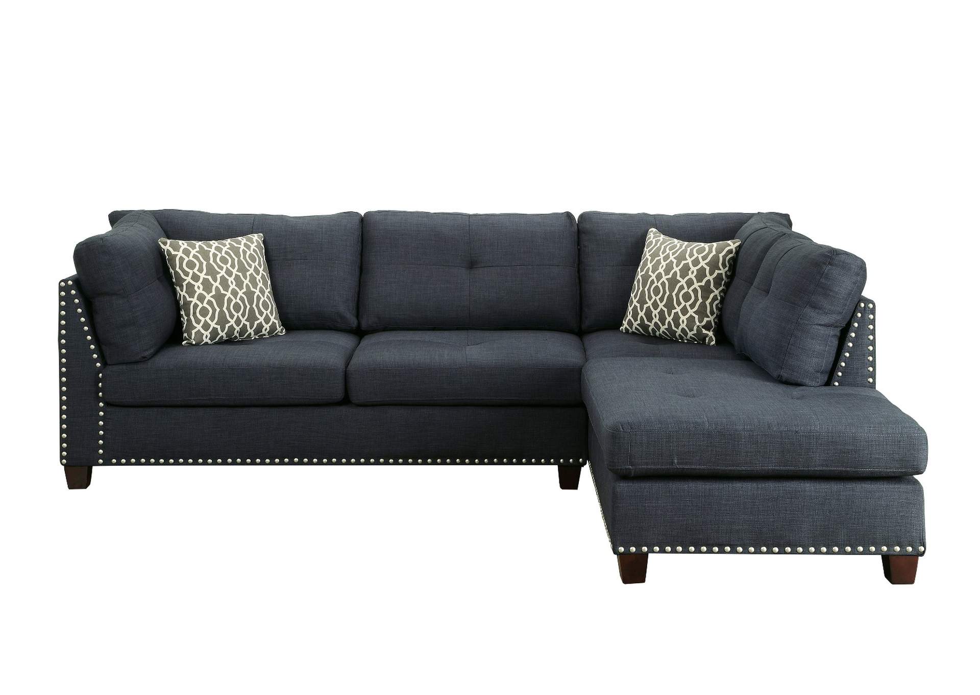 Laurissa Sectional Sofa and Ottoman - 2 Pillows, Dark Blue Linen - 1 Set in 2 Cartons image 5