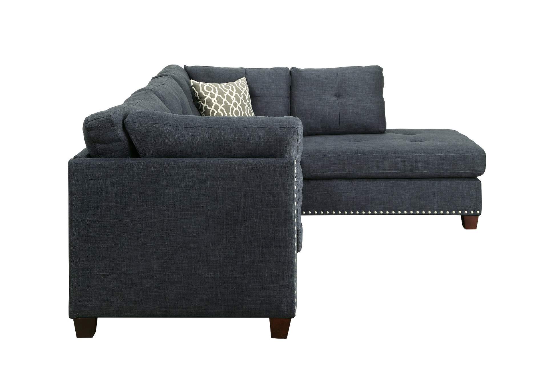 Laurissa Sectional Sofa and Ottoman - 2 Pillows, Dark Blue Linen - 1 Set in 2 Cartons image 3