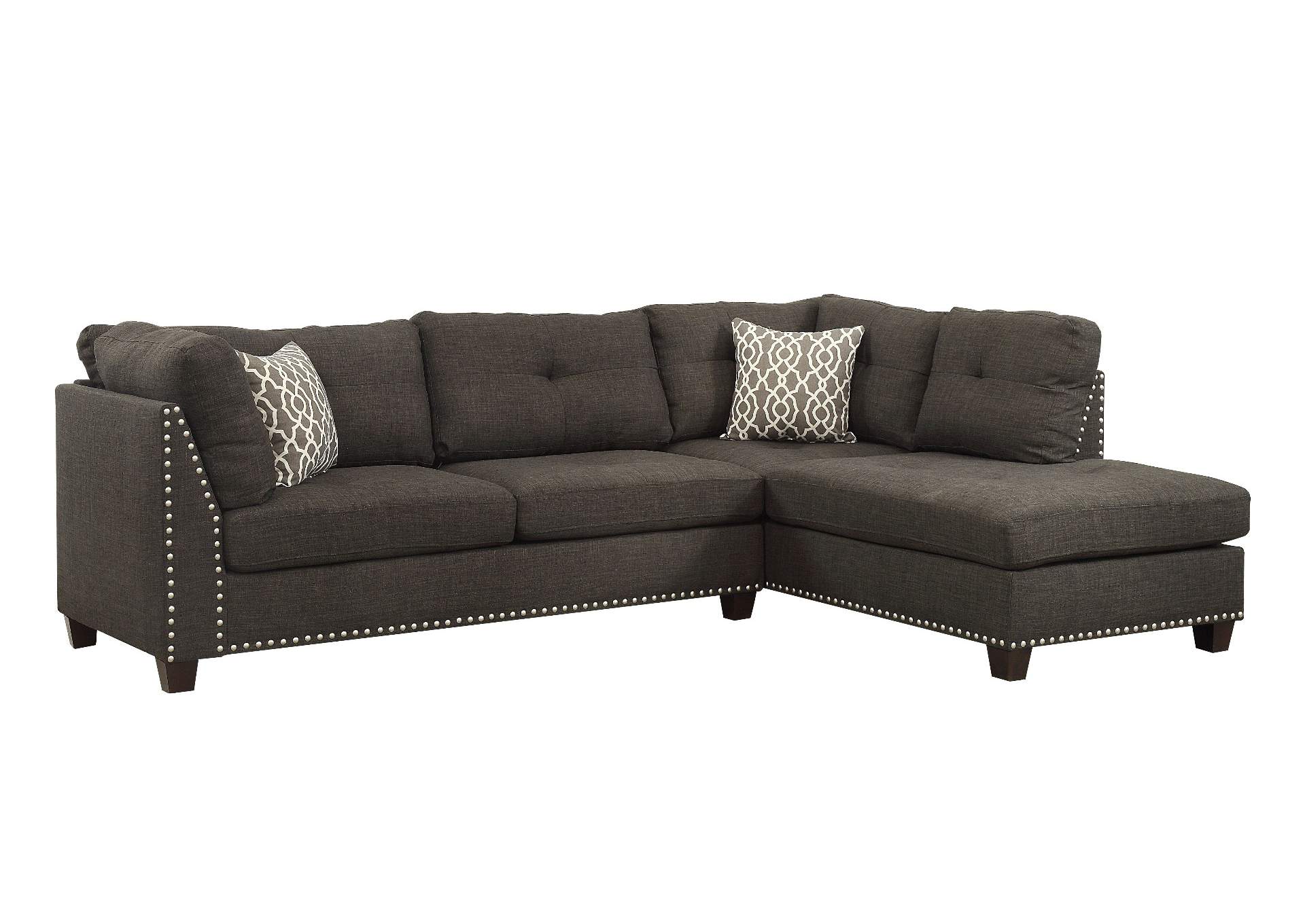 Laurissa Sectional Sofa and Ottoman - 2 Pillows, Light Charcoal Linen - 1 Set in 2 Cartons image 1