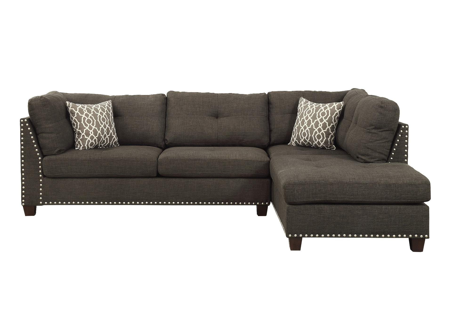 Laurissa Sectional Sofa and Ottoman - 2 Pillows, Light Charcoal Linen - 1 Set in 2 Cartons image 4