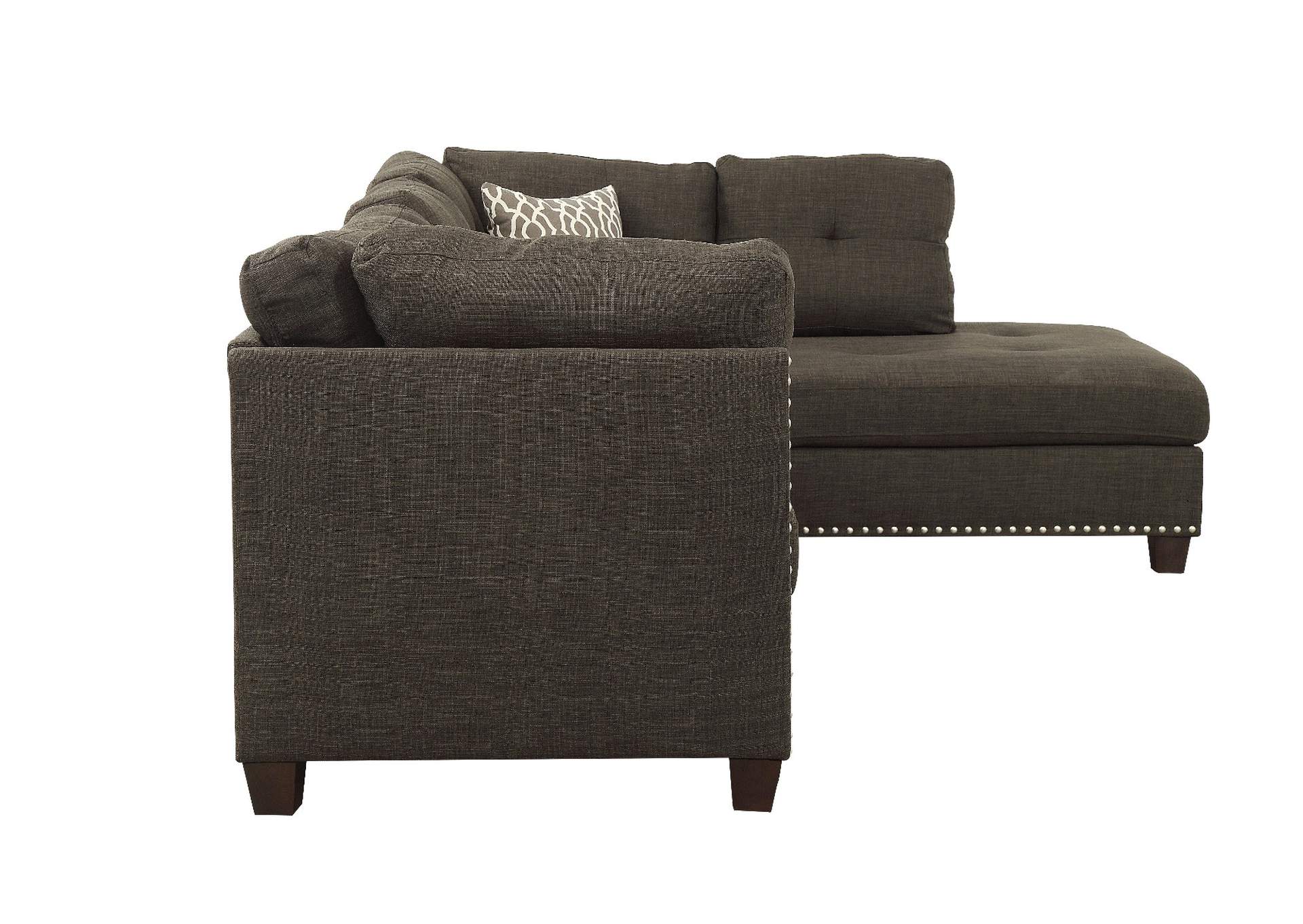 Laurissa Sectional Sofa and Ottoman - 2 Pillows, Light Charcoal Linen - 1 Set in 2 Cartons image 5