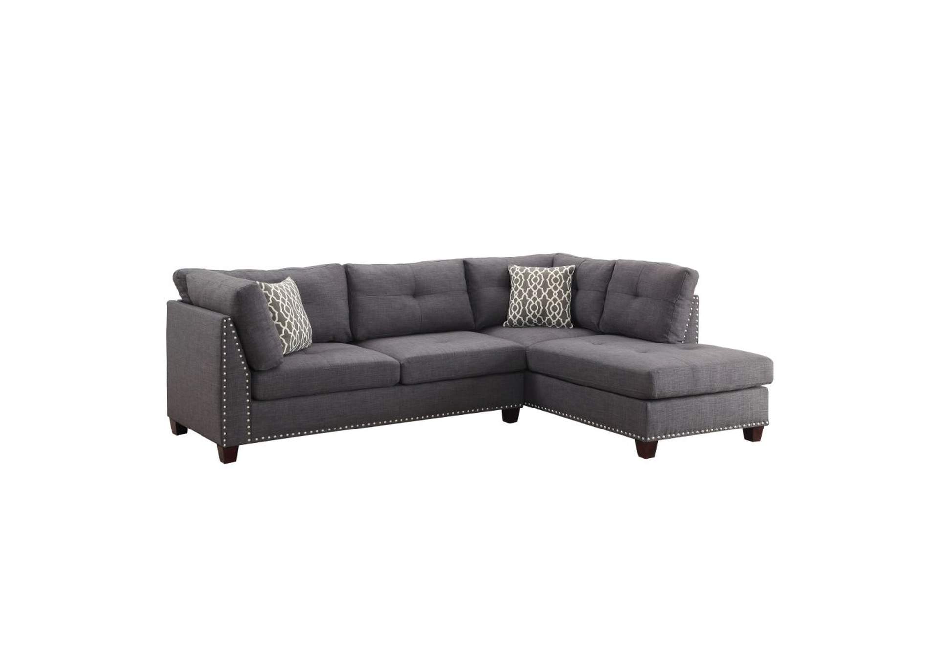 Laurissa Sectional Sofa and Ottoman - 2 Pillows, Charcoal Linen - 1 Set in 2 Cartons image 5