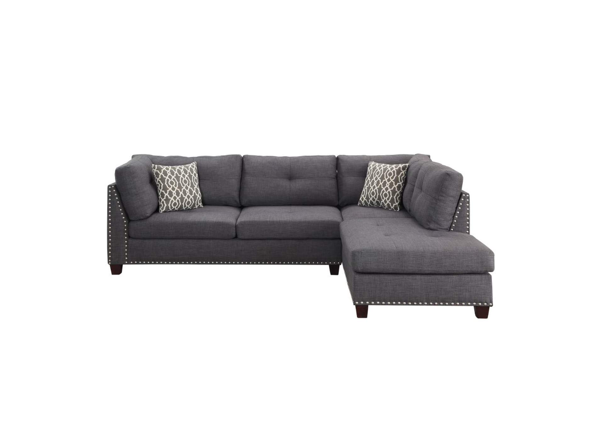 Laurissa Sectional Sofa and Ottoman - 2 Pillows, Charcoal Linen - 1 Set in 2 Cartons image 3