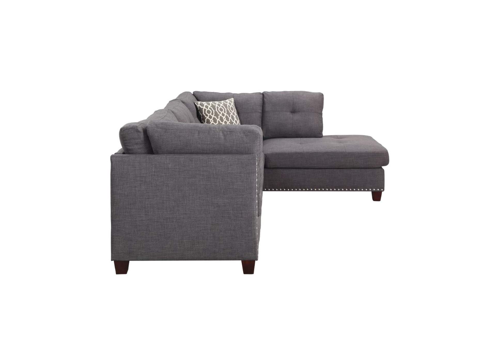 Laurissa Sectional Sofa and Ottoman - 2 Pillows, Charcoal Linen - 1 Set in 2 Cartons image 4