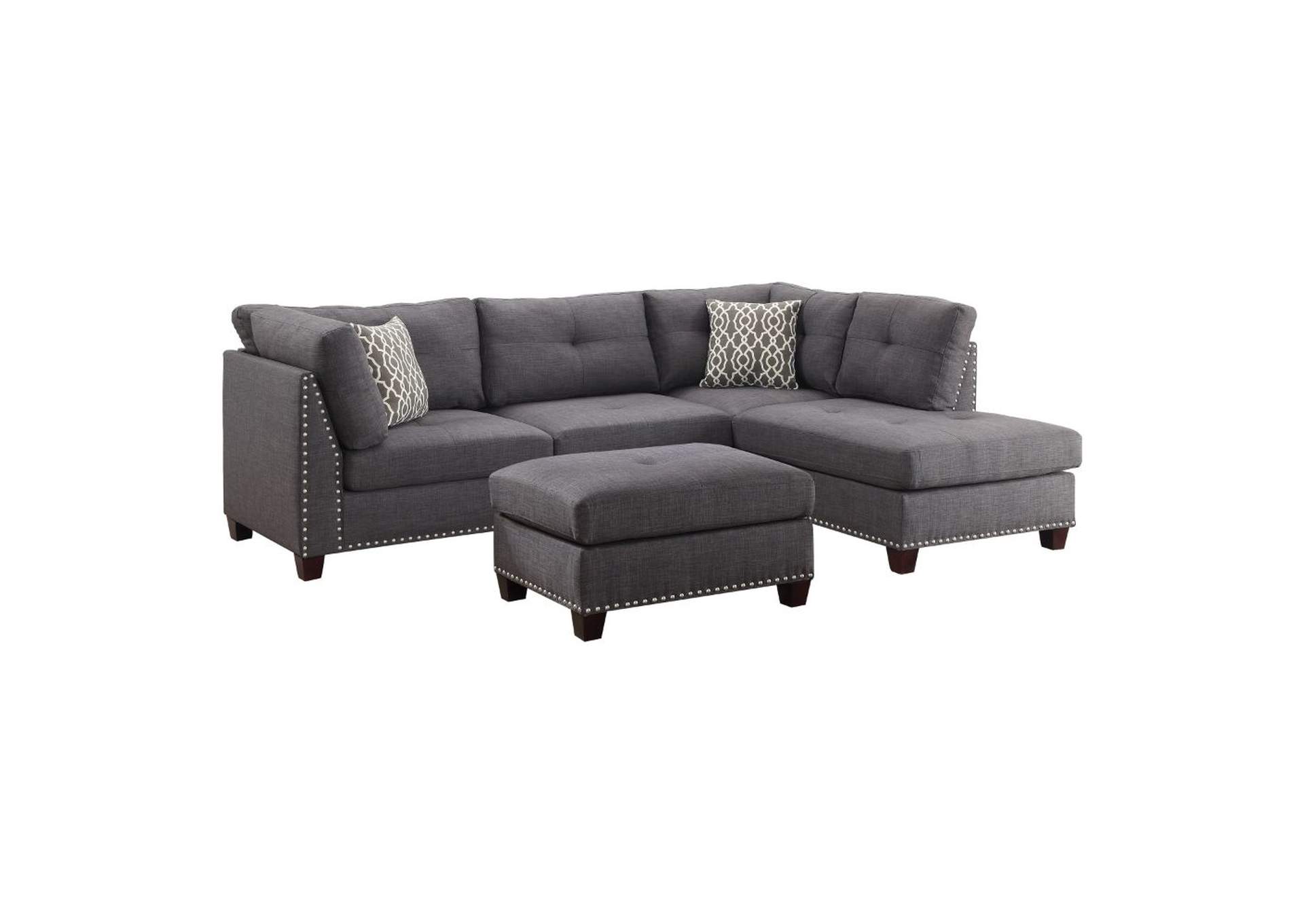 Laurissa Sectional Sofa and Ottoman - 2 Pillows, Charcoal Linen - 1 Set in 2 Cartons image 1