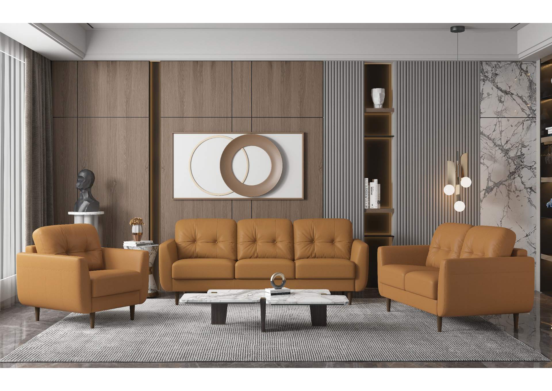 Radwan Loveseat, Camel Leather