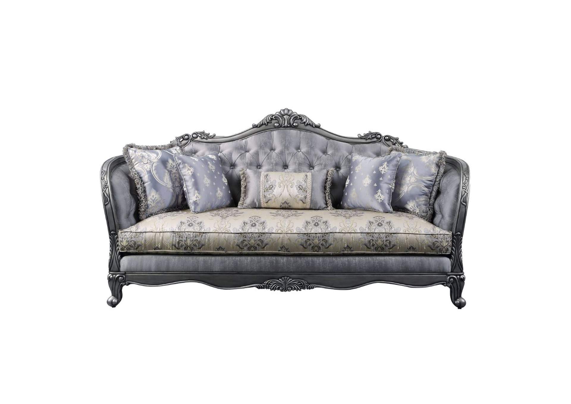Ariadne Sofa with 5 Pillows - 55345 - Traditional - Pu, Wood Molding-Leg - Poplar, Frame: Wood - Poplar, Poly-Resin, Foam - Fabric and Platinum image 3