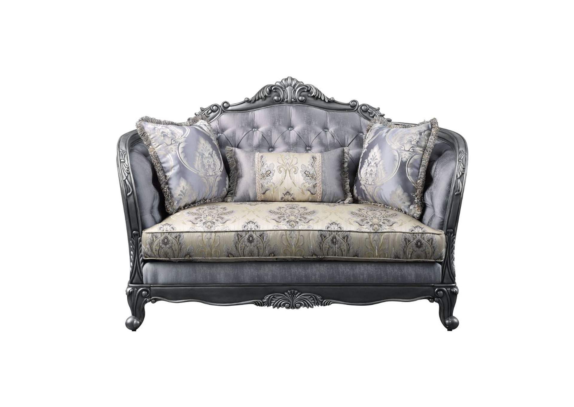 Ariadne Loveseat with 3 Pillows - 55346 - Traditional - Pu, Wood Molding-Leg - Poplar, Frame: Wood - Poplar, Poly-Resin, Foam - Fabric and Platinum image 3