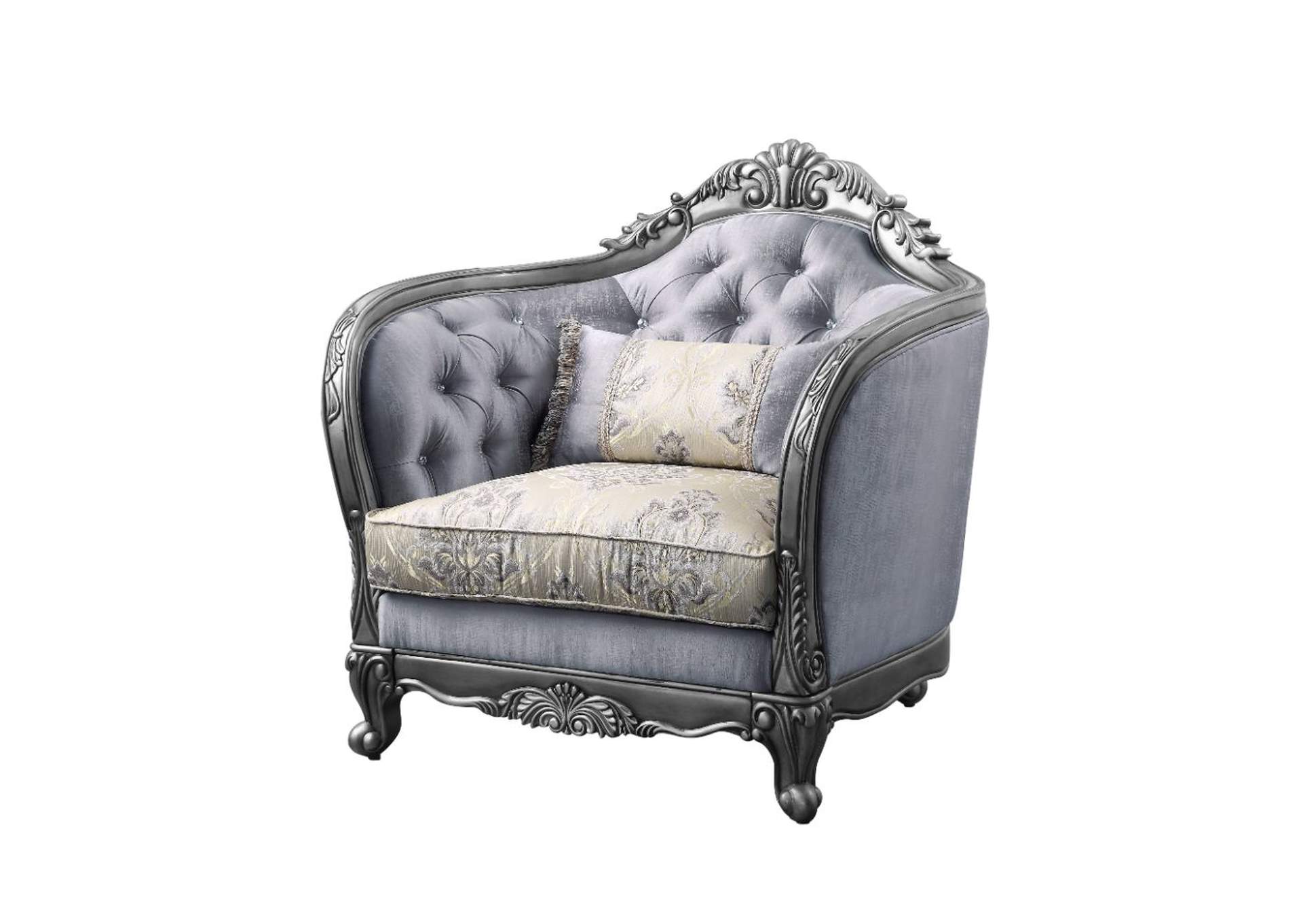 Ariadne Chair with 1 Pillow - 55347 - Traditional - Pu, Wood Molding-Leg - Poplar, Frame: Wood - Poplar, Poly-Resin, Foam - Fabric and Platinum image 1