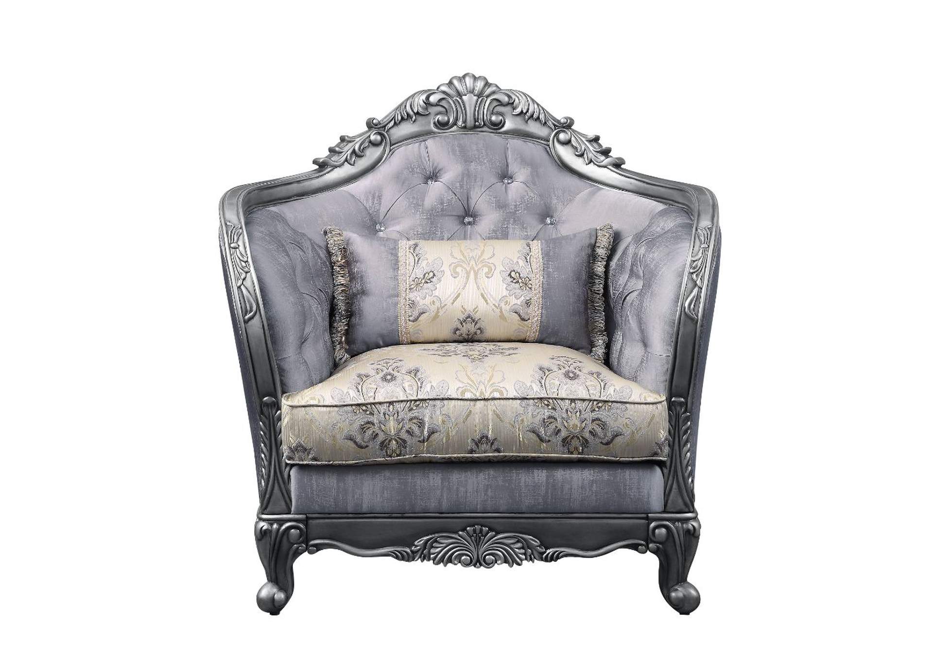 Ariadne Chair with 1 Pillow - 55347 - Traditional - Pu, Wood Molding-Leg - Poplar, Frame: Wood - Poplar, Poly-Resin, Foam - Fabric and Platinum image 3