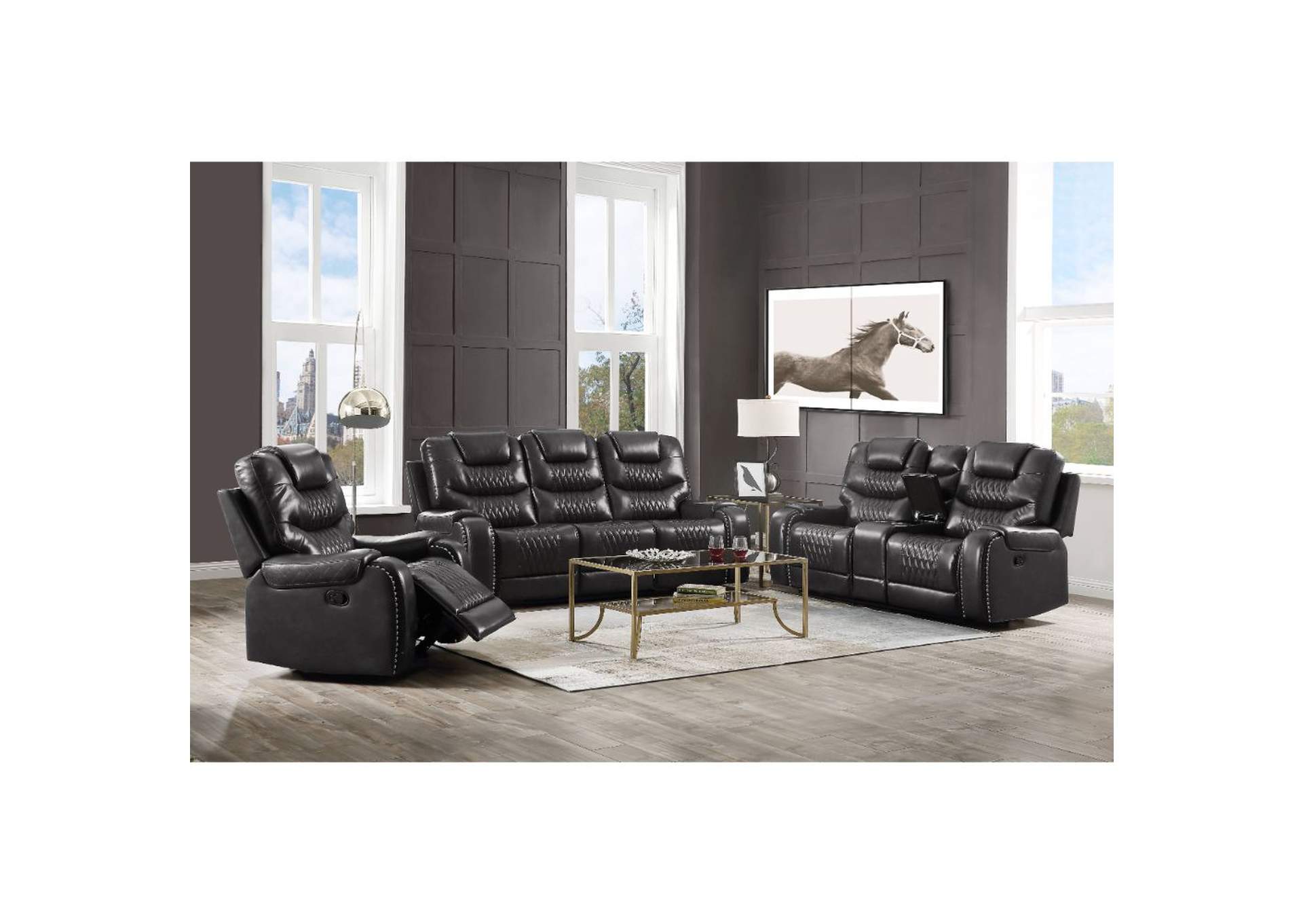 Braylon Sofa - Motion - 55410 - Contemporary - Pu, Frame: Wood - Hemlock-Fir, Ply, Foam - D28, Metal Reclining Mechanism - Magnetite Pu