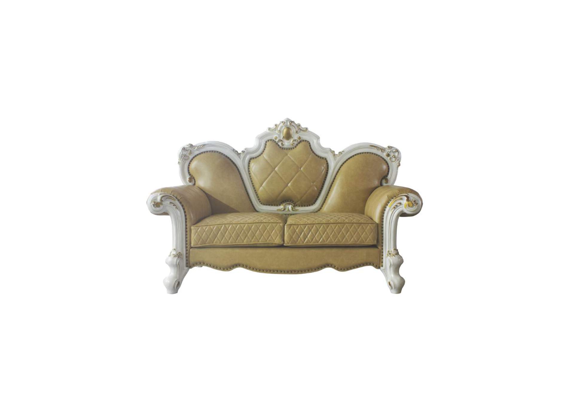 Picardy Loveseat with 3 Pillows - 58211 - Traditional, Vintage - Fabric, Frame: Wood - Solid+Ply, Poly-Resin - Fiberglass - Antique Pearl and Butterscotch Pu