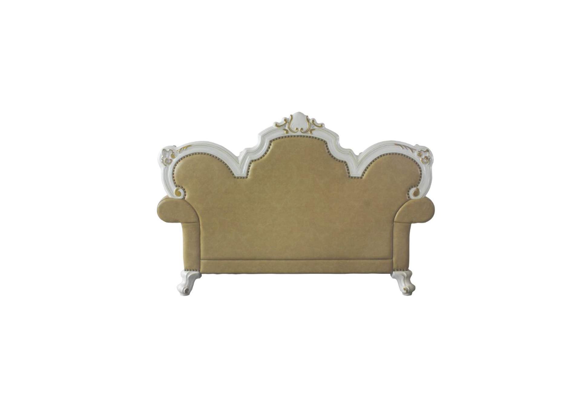 Picardy Loveseat with 3 Pillows - 58211 - Traditional, Vintage - Fabric, Frame: Wood - Solid+Ply, Poly-Resin - Fiberglass - Antique Pearl and Butterscotch Pu