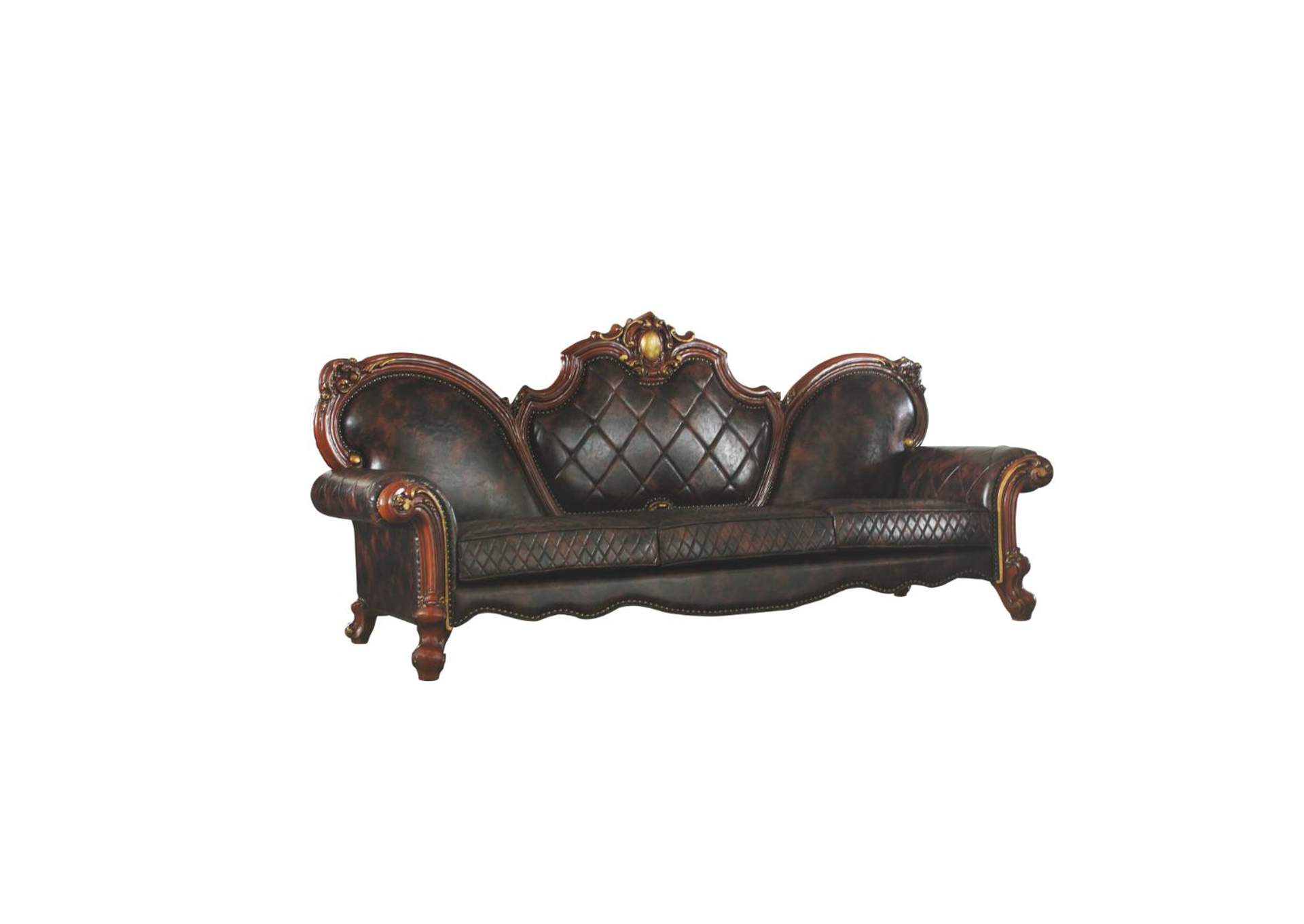 Picardy Oversized Sofa with 5 Pillows - 58220 - Traditional, Vintage - Fabric, Frame: Wood - Solid+Ply, Poly-Resin - Fiberglass - Vintage Cherry Oak and Pu image 1