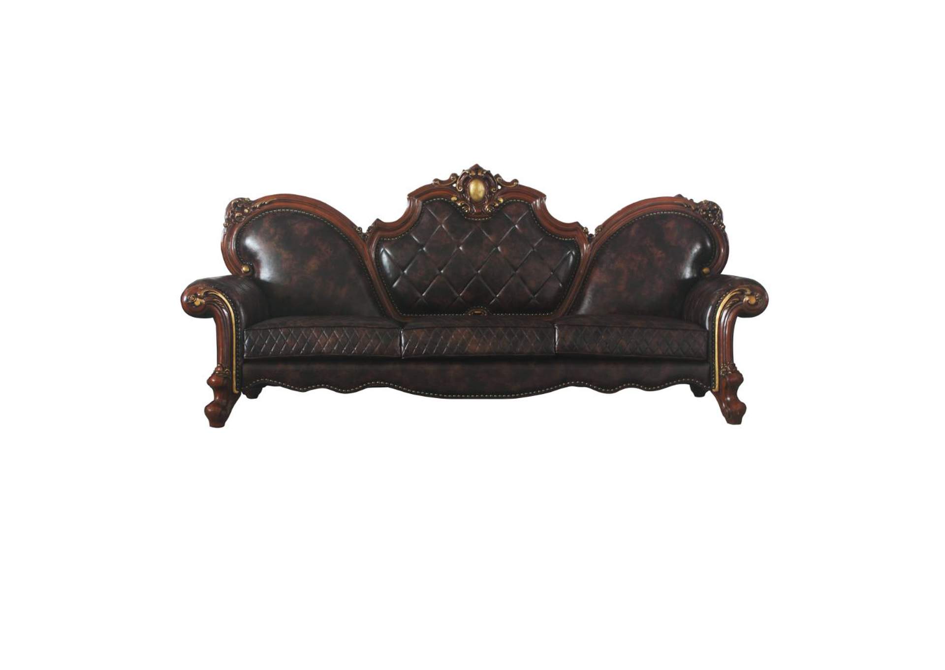 Picardy Oversized Sofa with 5 Pillows - 58220 - Traditional, Vintage - Fabric, Frame: Wood - Solid+Ply, Poly-Resin - Fiberglass - Vintage Cherry Oak and Pu image 3