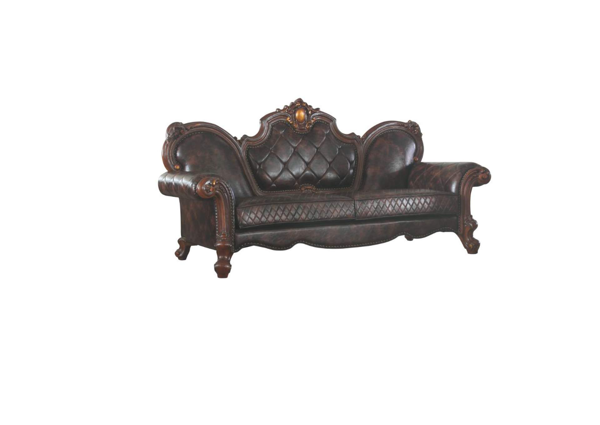 Picardy Sofa with 3 Pillows - 58221 - Traditional, Vintage - Fabric, Frame: Wood - Solid+Ply, Poly-Resin - Fiberglass - Vintage Cherry Oak and Pu image 1