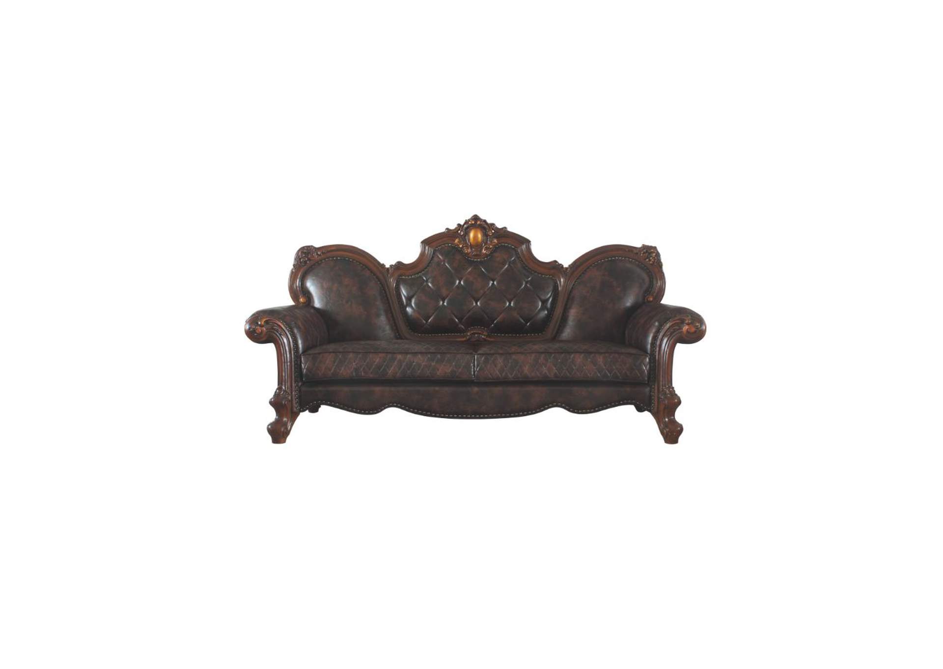 Picardy Sofa with 3 Pillows - 58221 - Traditional, Vintage - Fabric, Frame: Wood - Solid+Ply, Poly-Resin - Fiberglass - Vintage Cherry Oak and Pu image 3