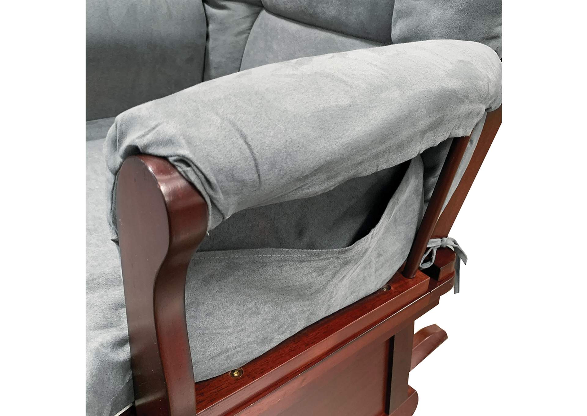 Aeron 2 Pieces Pack Glider Chair and Ottoman, Gray Microfiber and Cherry