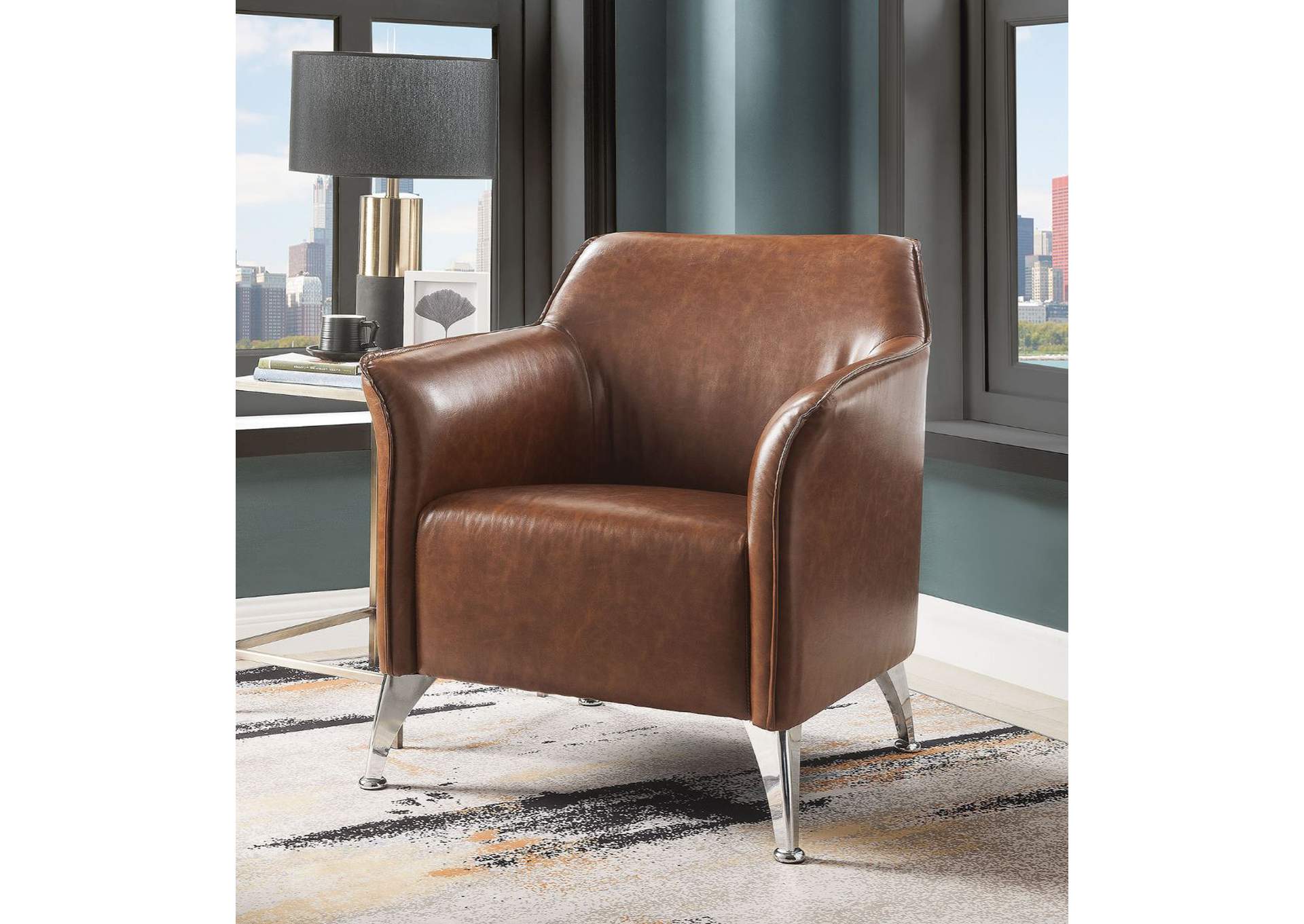 Teague Accent Chair, Brown Pu image 1