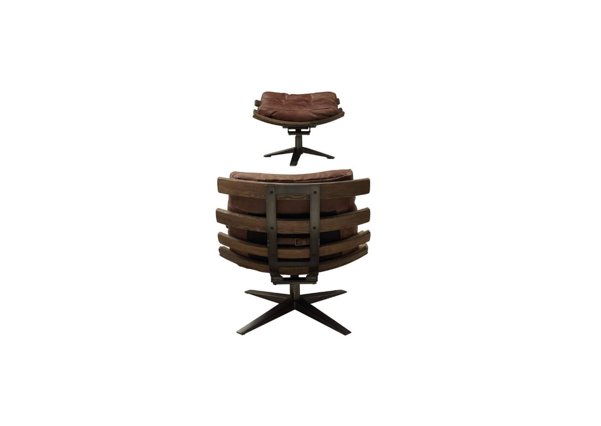 Gandy 2 Pieces Pack Chair and Ottoman, Retro Brown Top Grain Leather