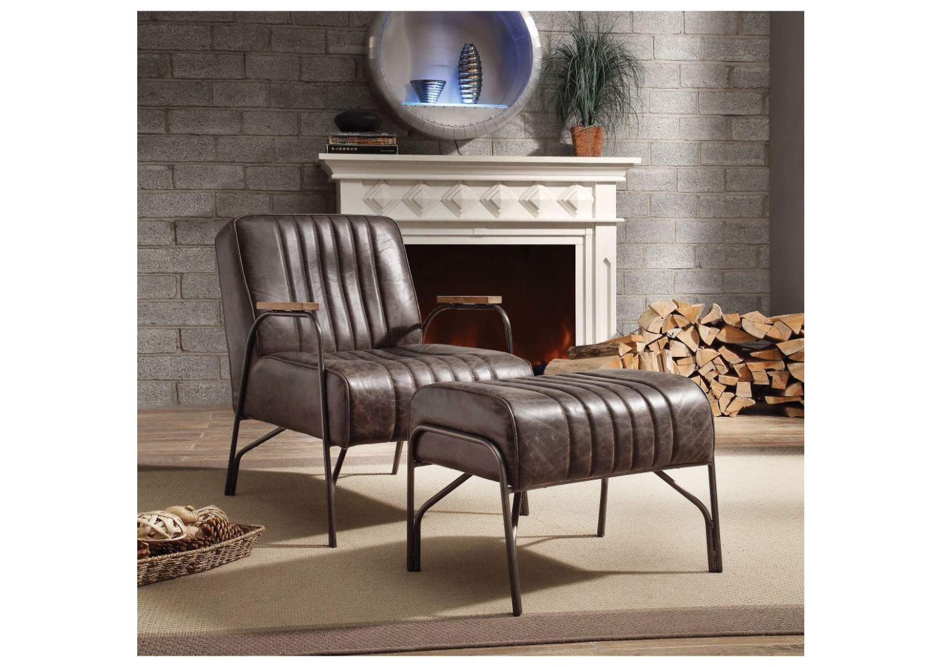 Sarahi 2 Pieces Pack Chair and Ottoman, Distress Espresso Top Grain Leather image 3