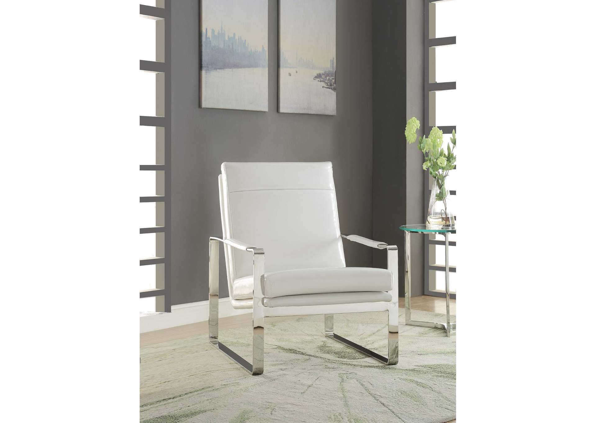 Rafael Accent Chair, White Pu and Stainless Steel image 1