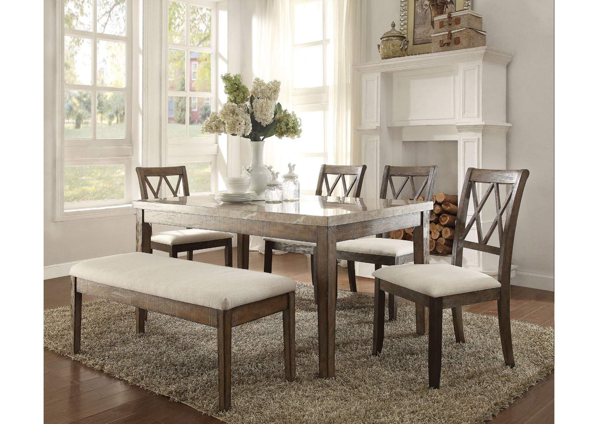 Claudia Dining Table, White Marble and Salvage Brown image 1