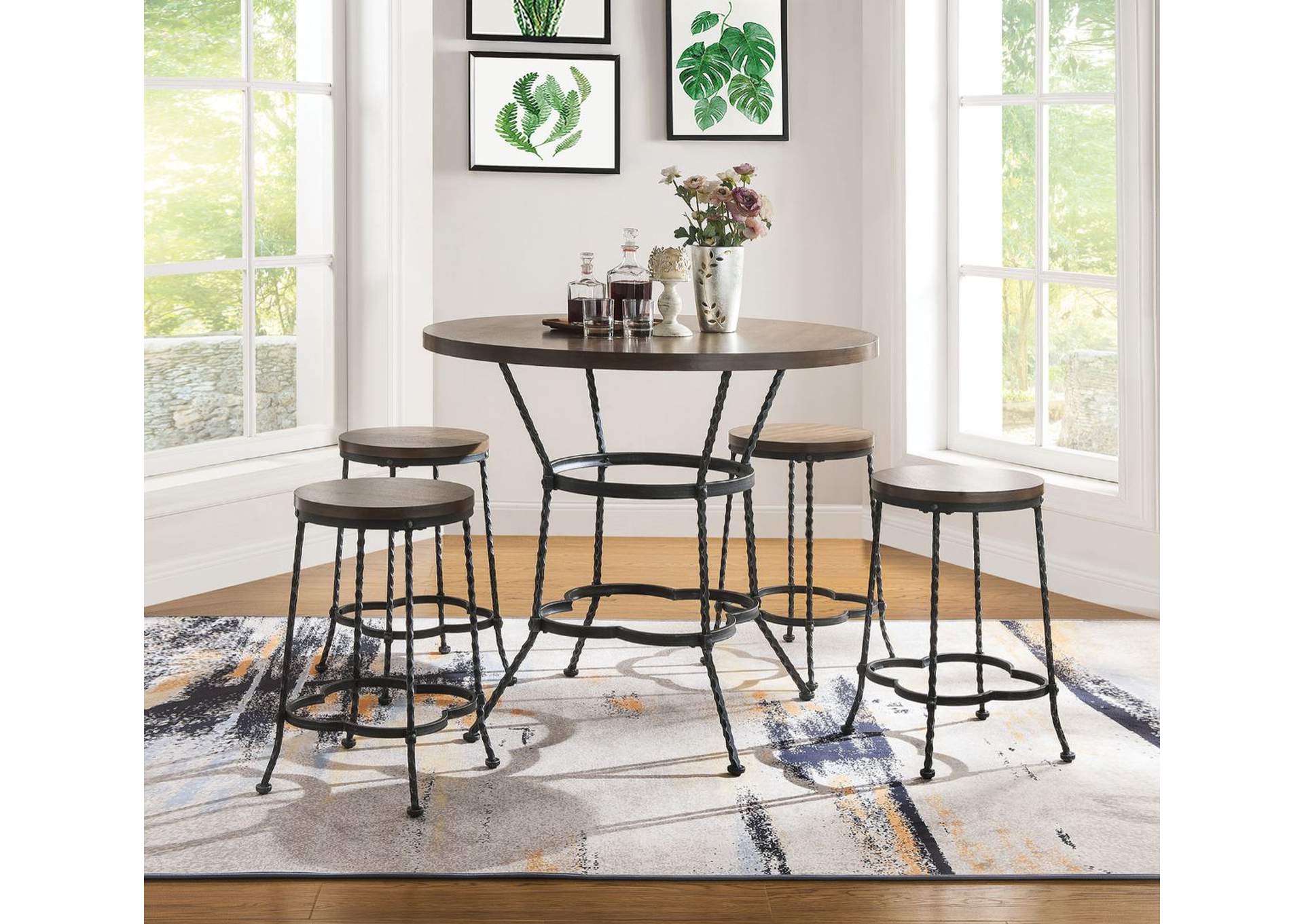 Qamar 5 Pieces Pk Counter Height Set, Walnut and Antique Black image 1
