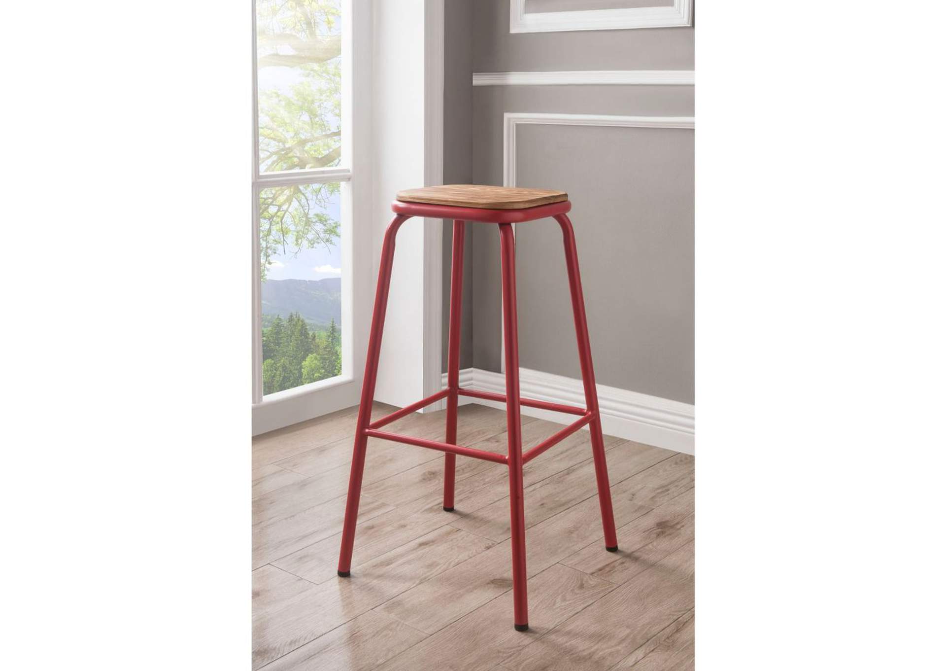 Scarus Bar Stool - Set of 2, Natural and Red, 30" Seat Height image 1