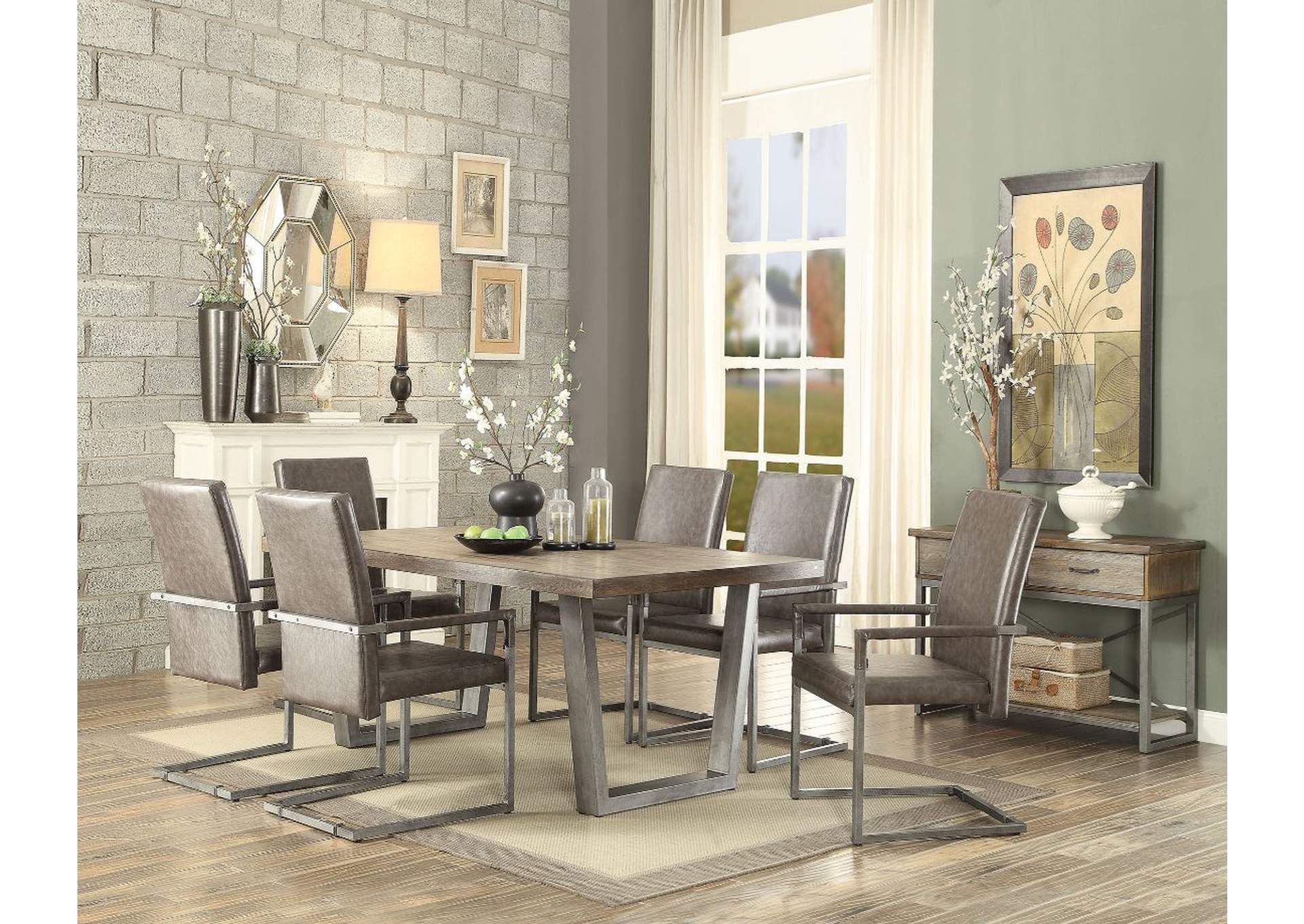 Lazarus Dining Table, Weathered Oak and Antique Silver - 1 Set in 2 Cartons image 1