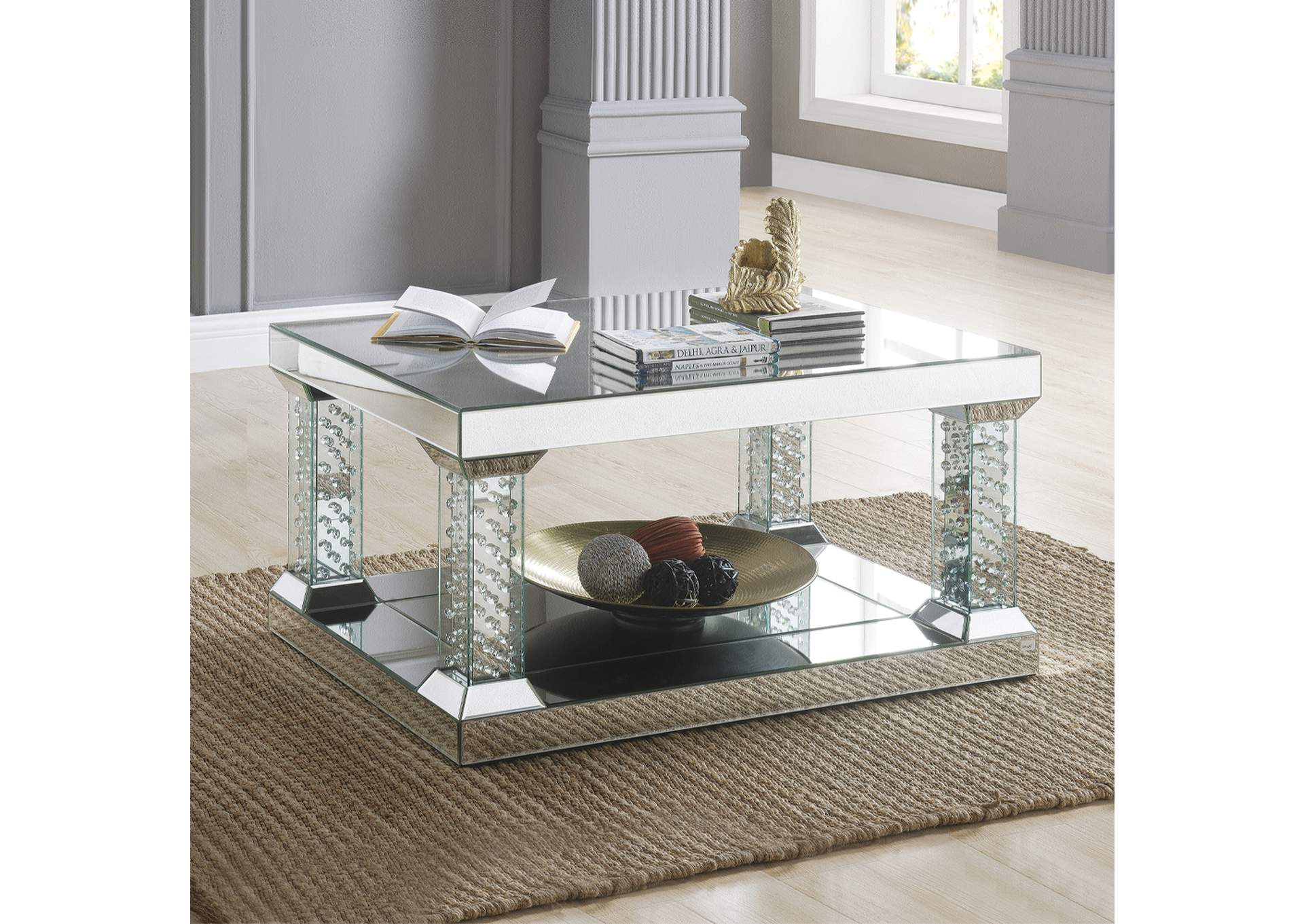Nysa Coffee Table, Mirrored and Faux Crystals image 7