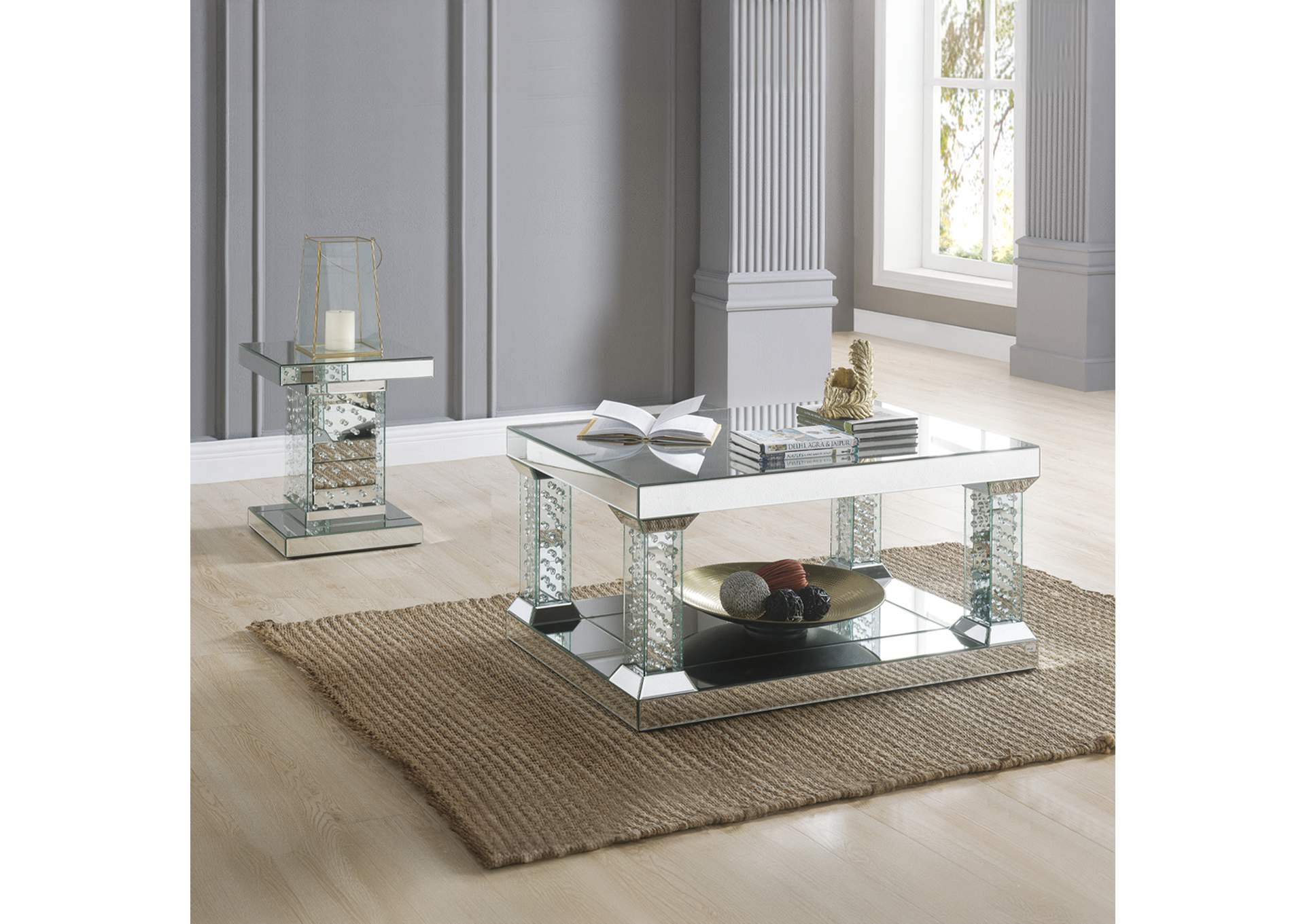 Nysa Coffee Table, Mirrored and Faux Crystals image 9