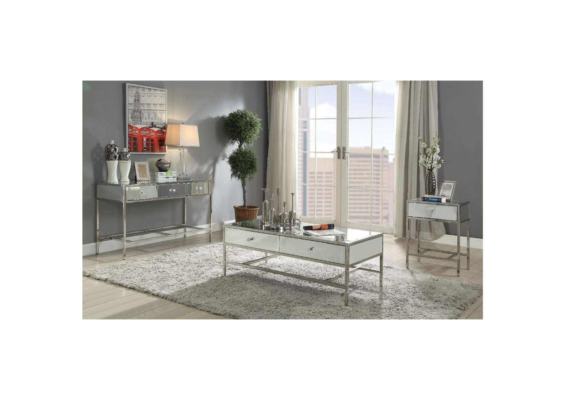 Weigela Coffee Table, Mirrored and Chrome image 1
