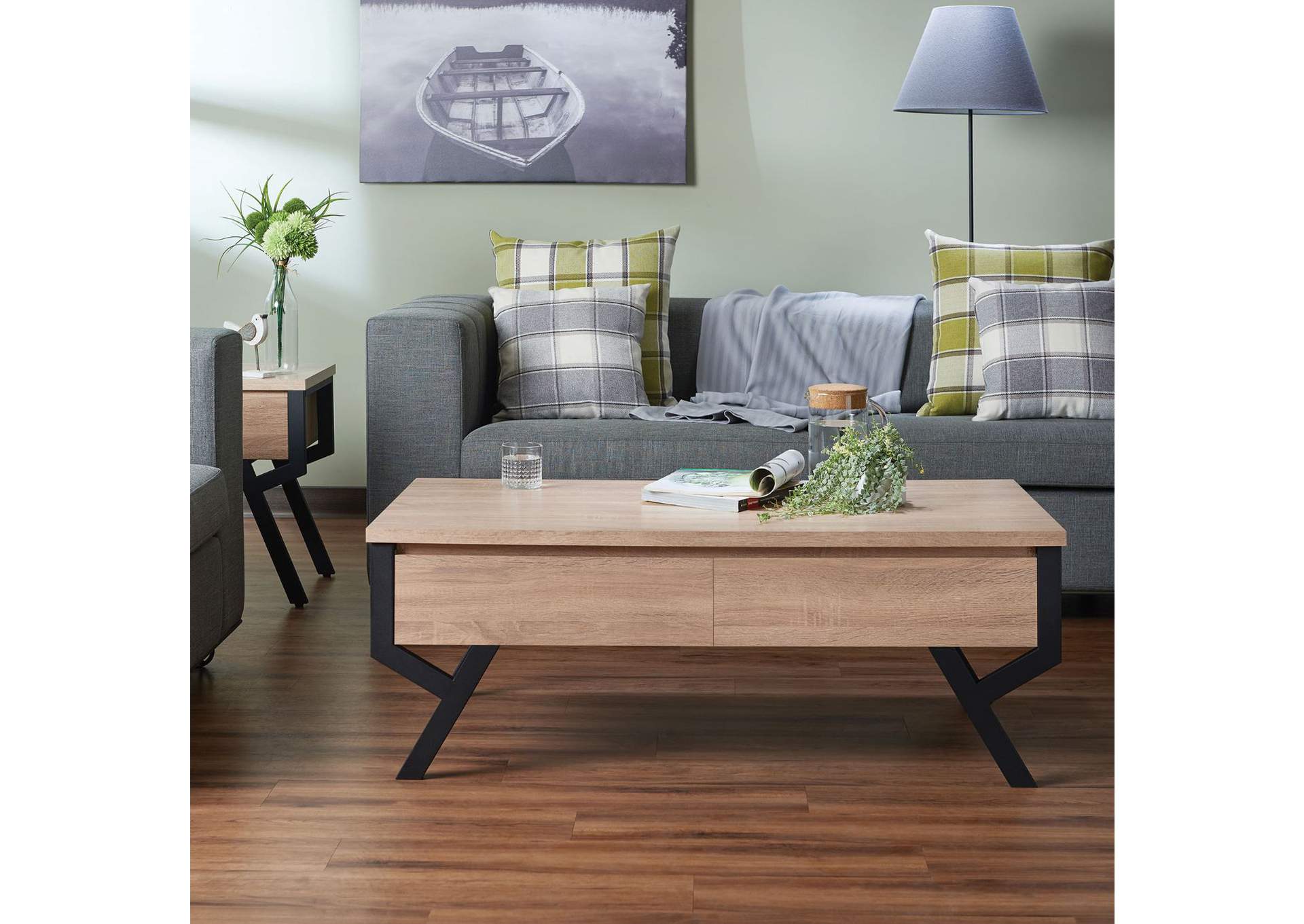 Kalina Coffee Table, Rustic Natural and Black image 1