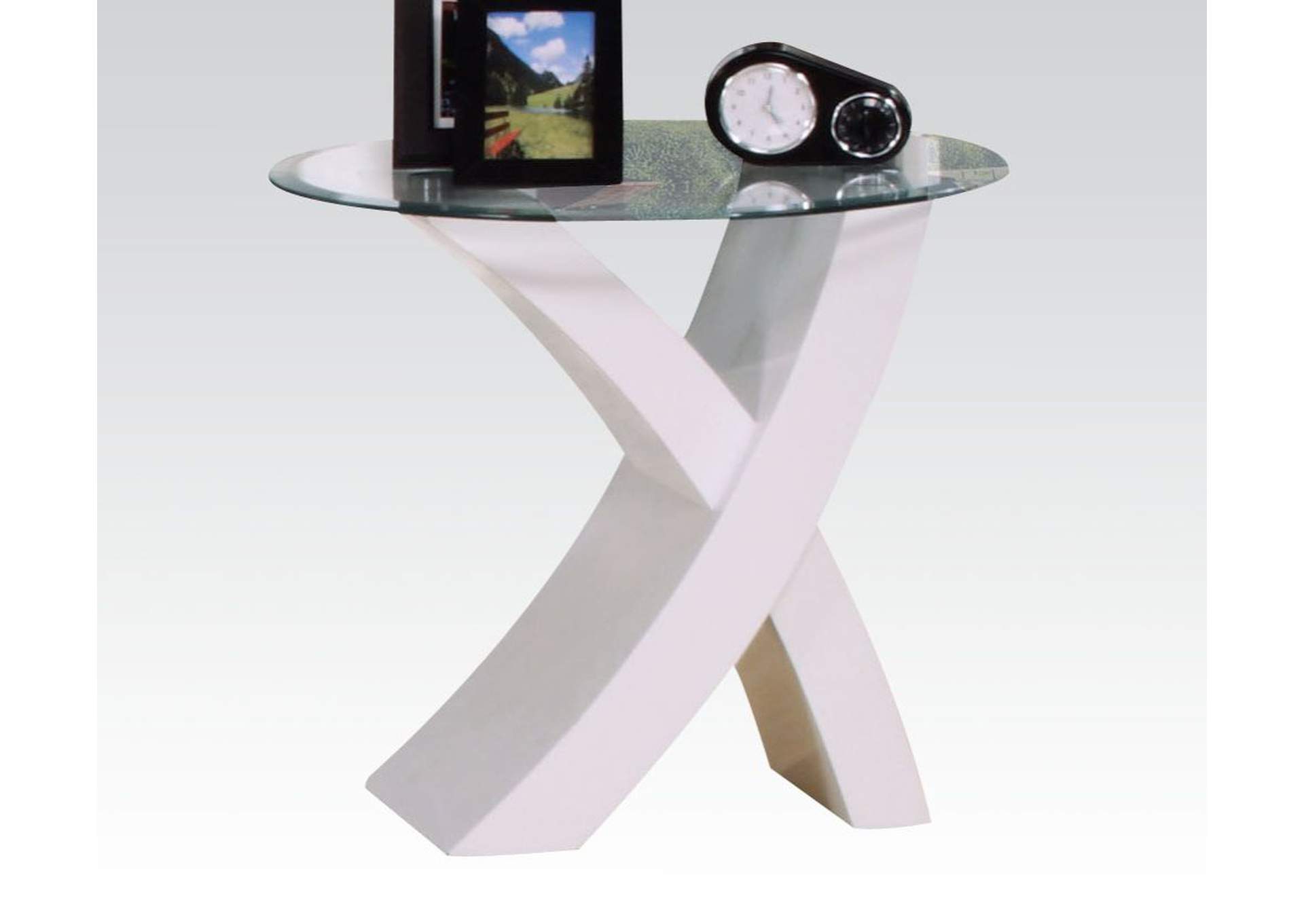 Pervis End Table, White and Clear Glass - 1 Set in 2 Cartons image 1
