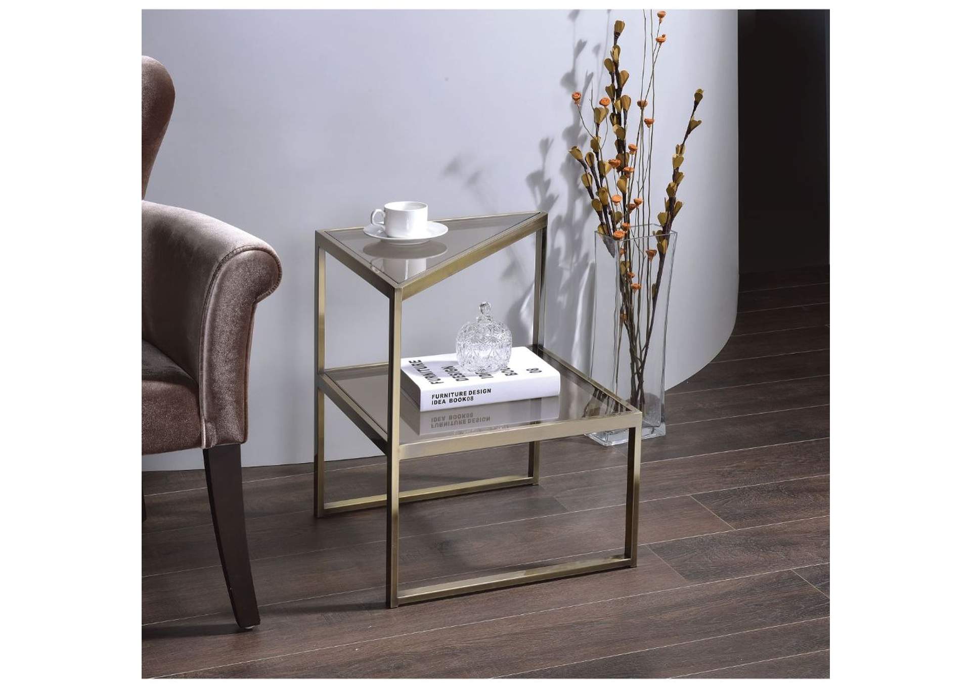 Treva End Table, Antique Gold and Smoky Glass image 3