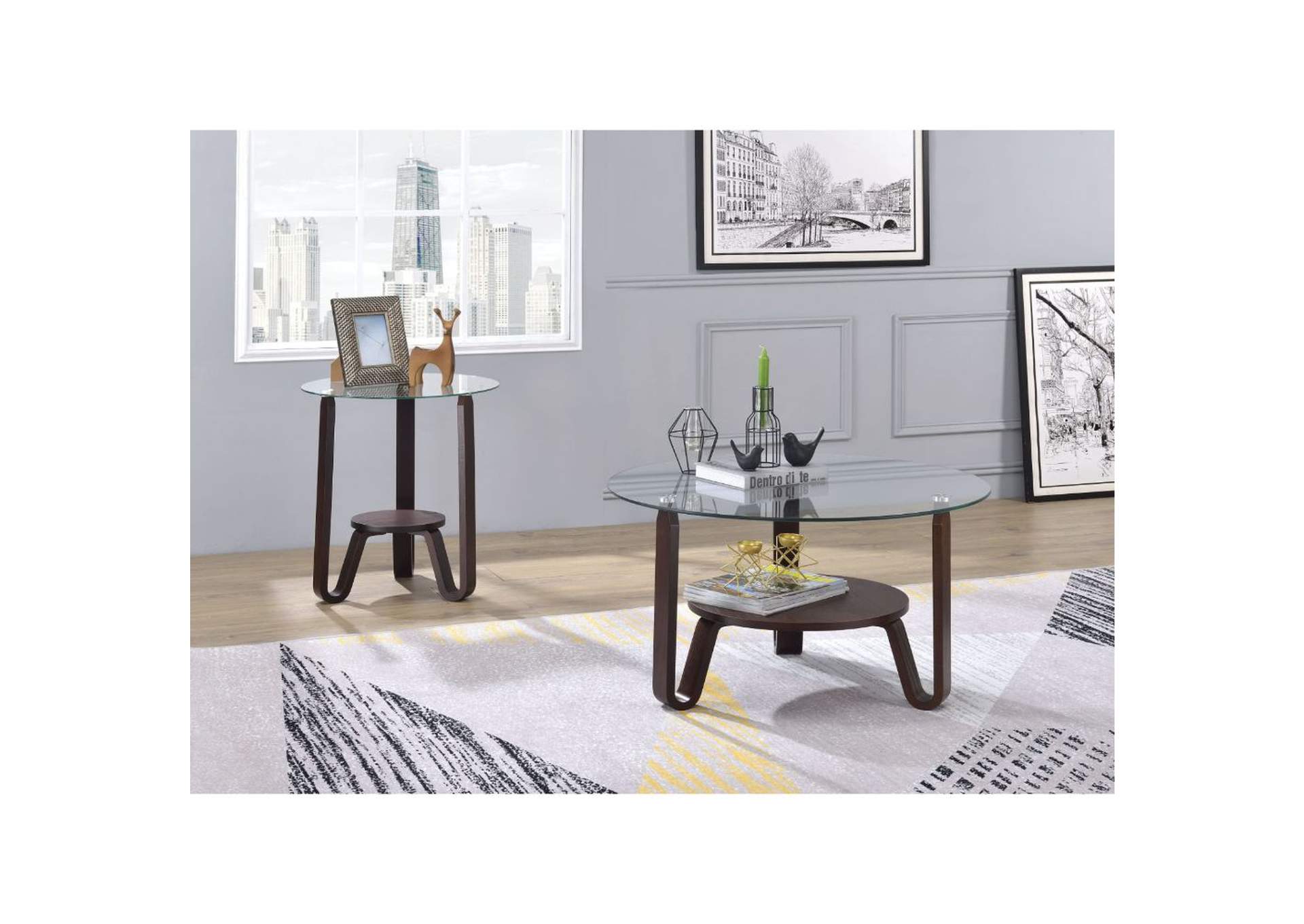 Darby End Table, Dark Walnut and Clear Glass image 1