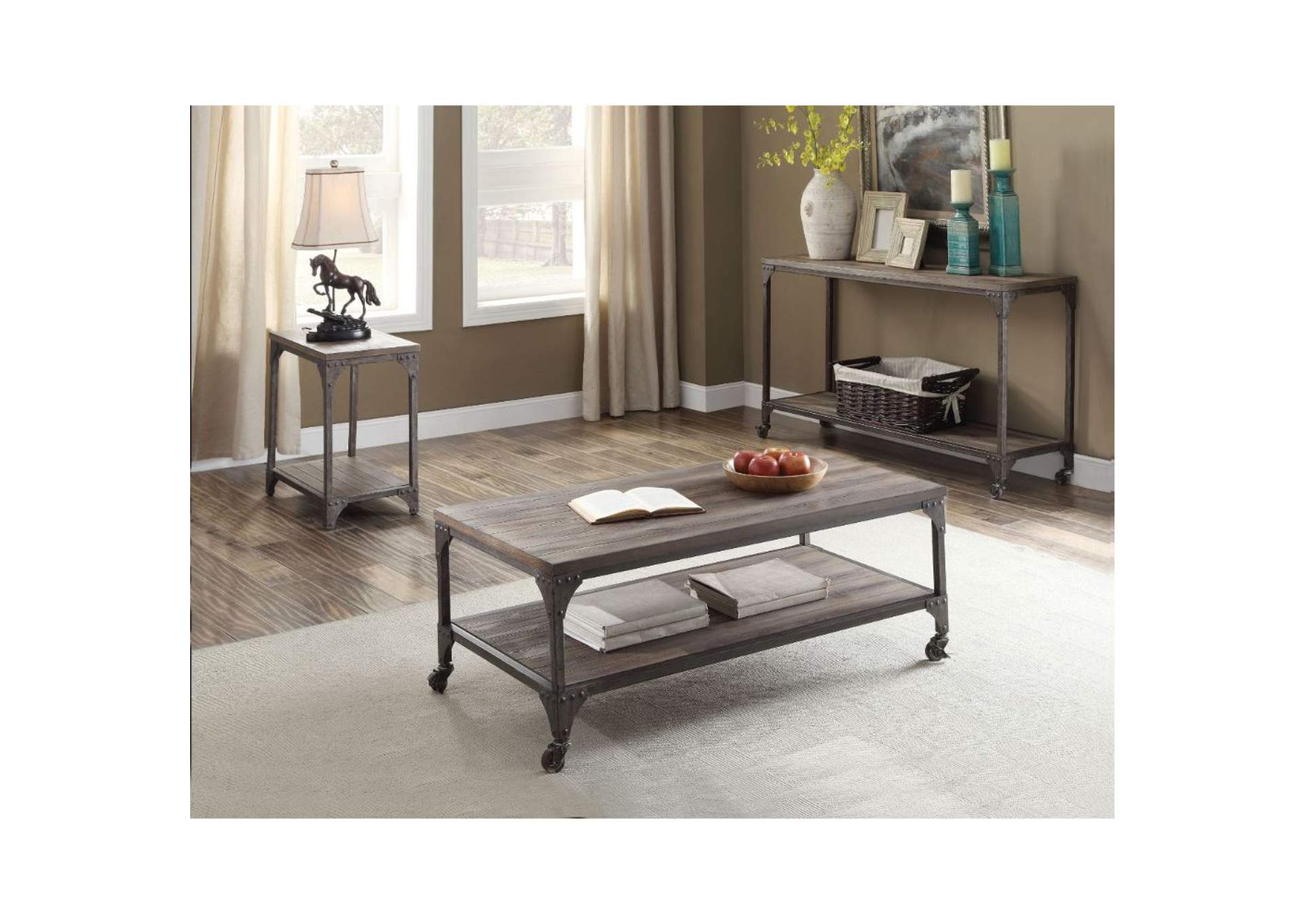 Gorden Coffee Table, Weathered Oak and Antique Nickel image 1