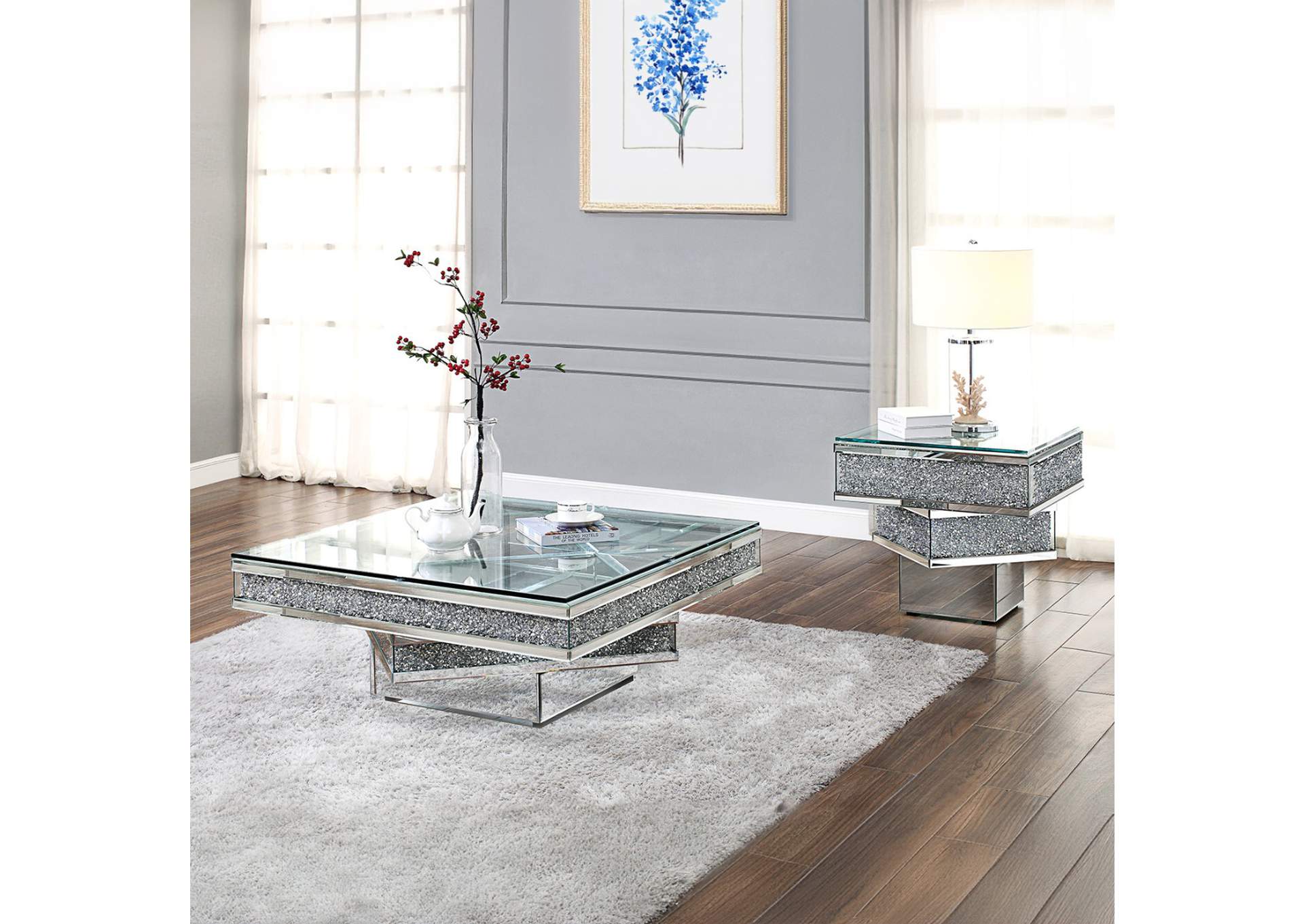 Noralie Coffee Table, Mirrored and Faux Diamonds image 6
