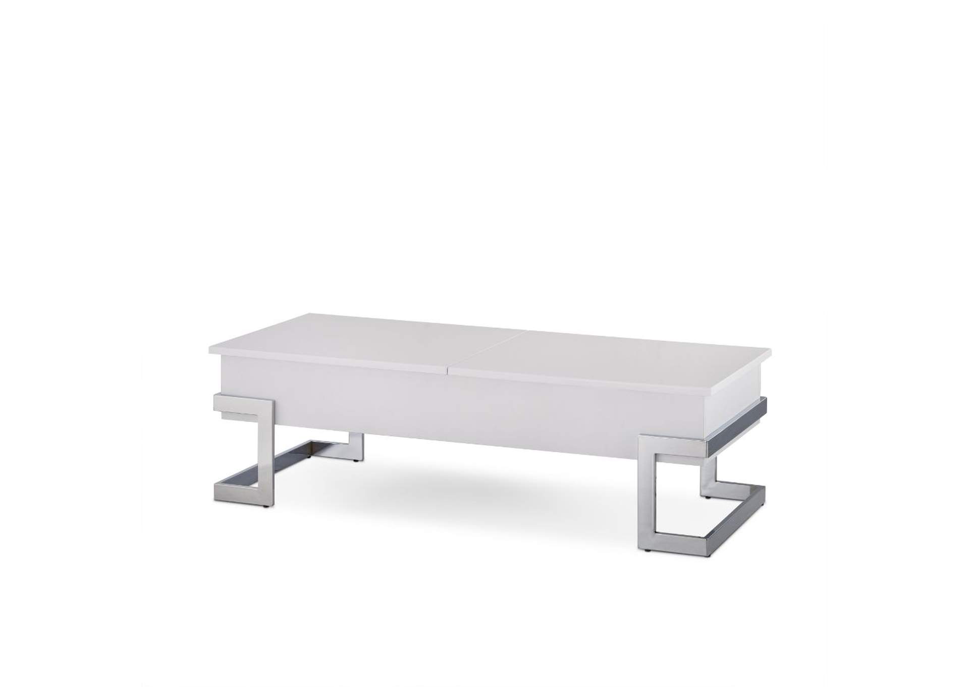 Calnan Coffee Table with Lift Top, White and Chrome image 1
