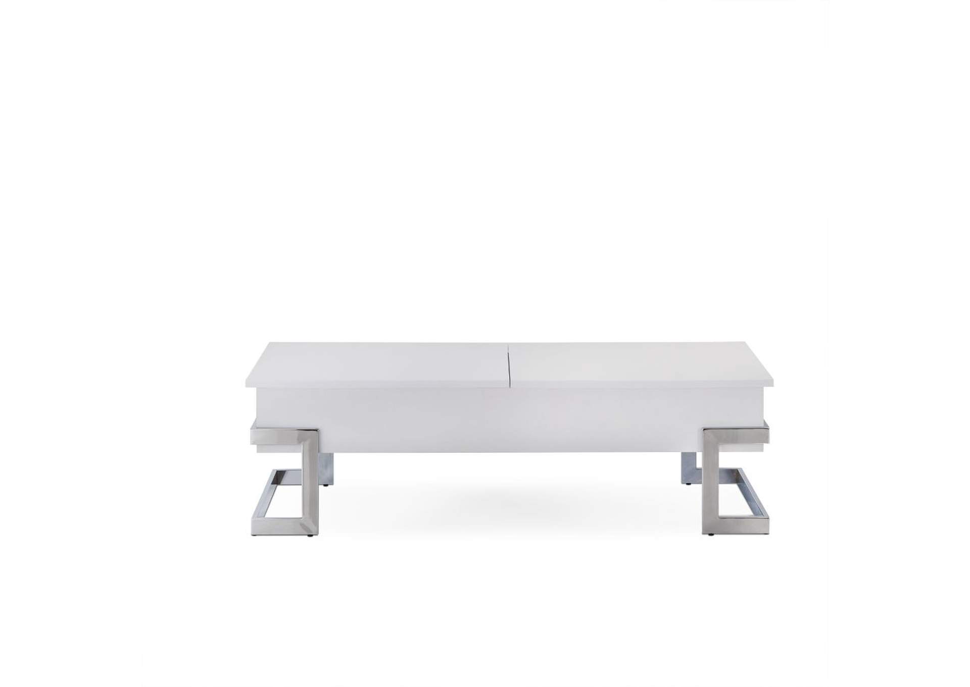 Calnan Coffee Table with Lift Top, White and Chrome image 3