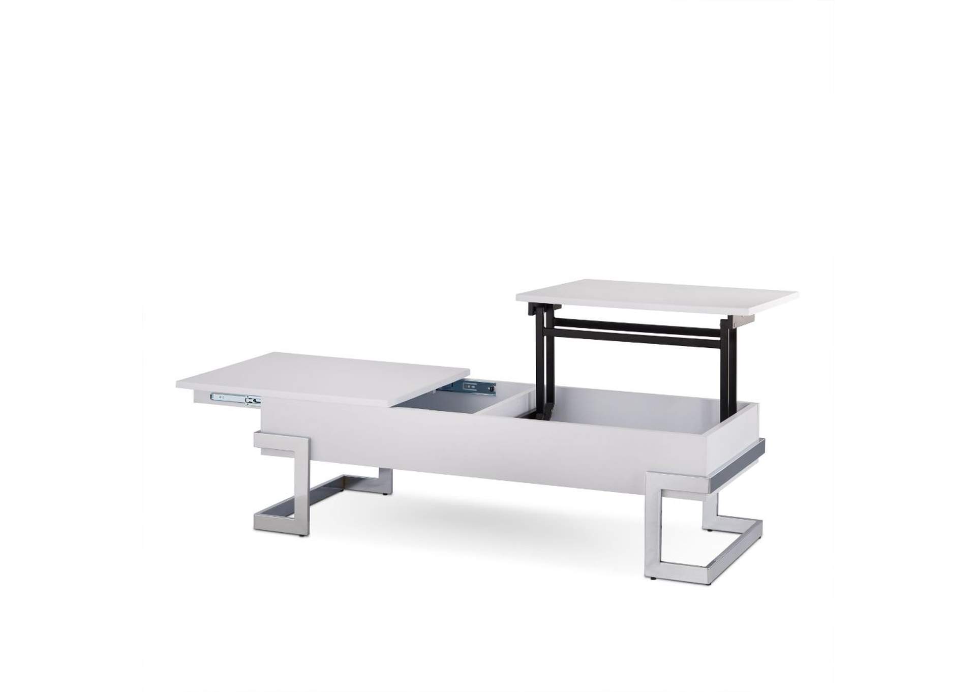 Calnan Coffee Table with Lift Top, White and Chrome image 4