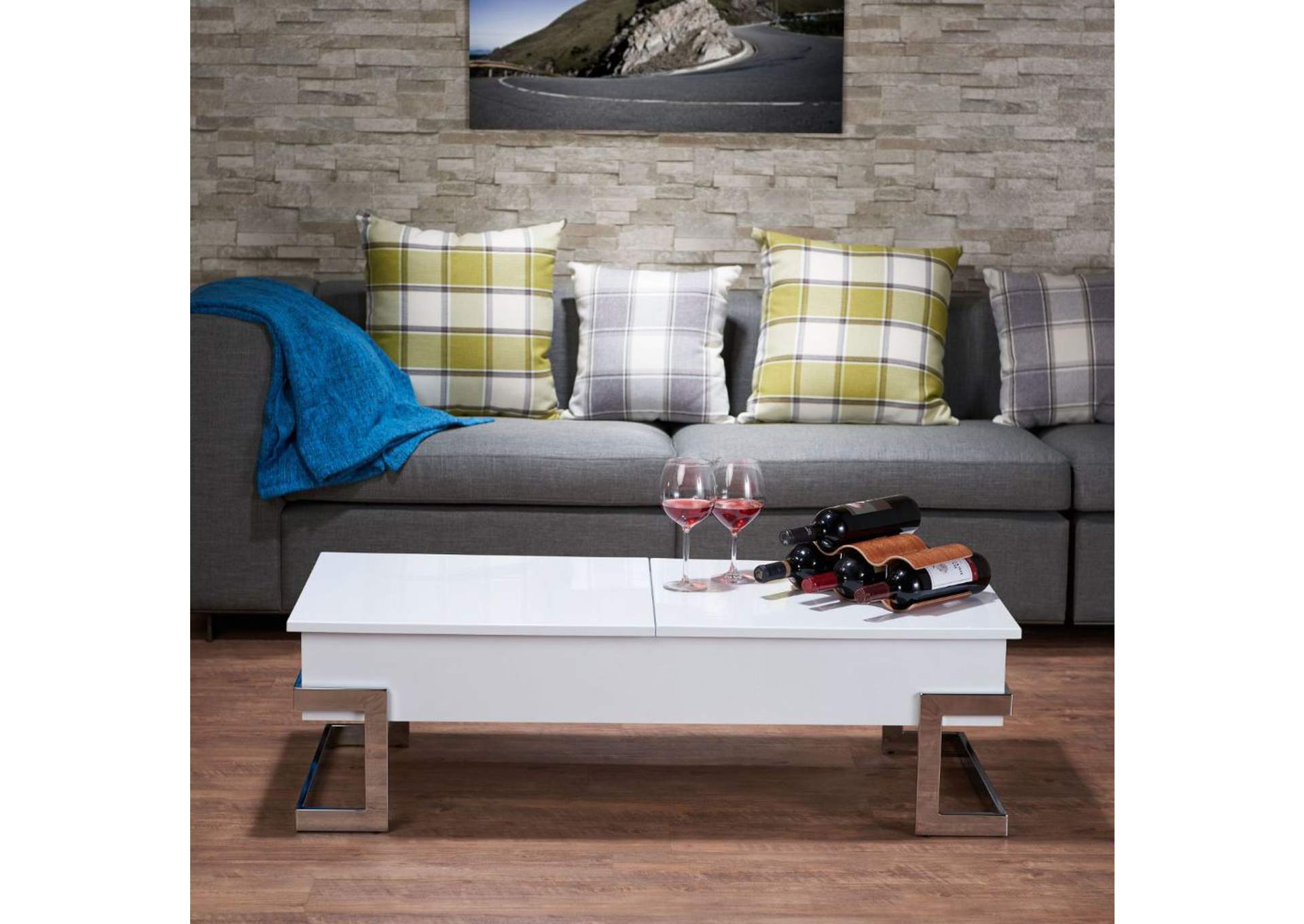 Calnan Coffee Table with Lift Top, White and Chrome image 5
