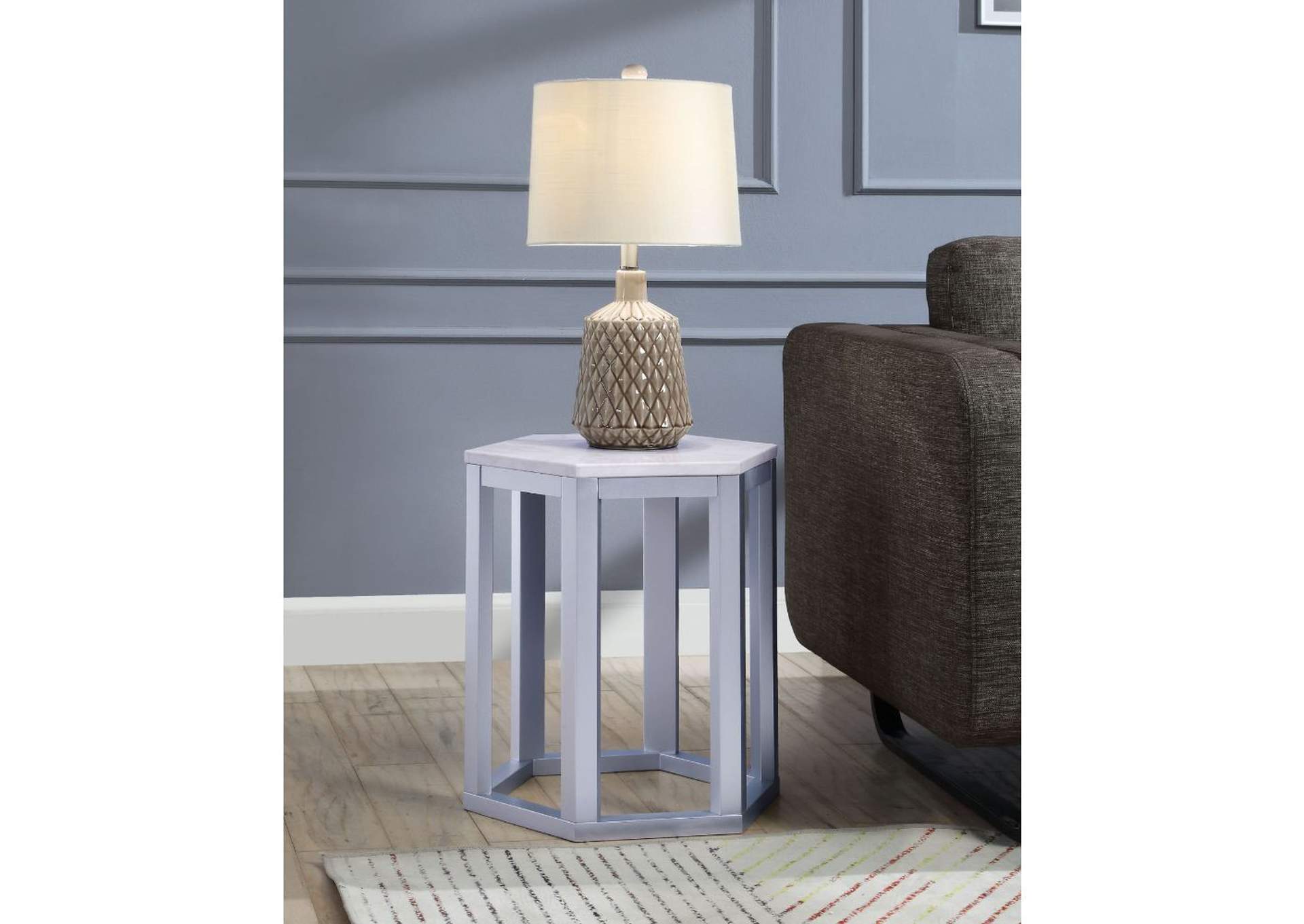 Reon 2 Pieces Pk End Table, Marble and Silver image 1