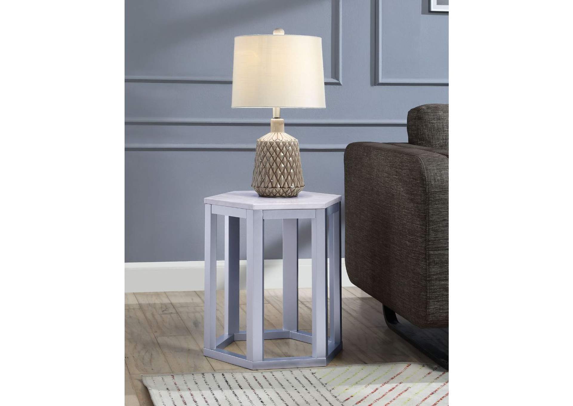Reon 2 Pieces Pk End Table, Marble and Silver image 3