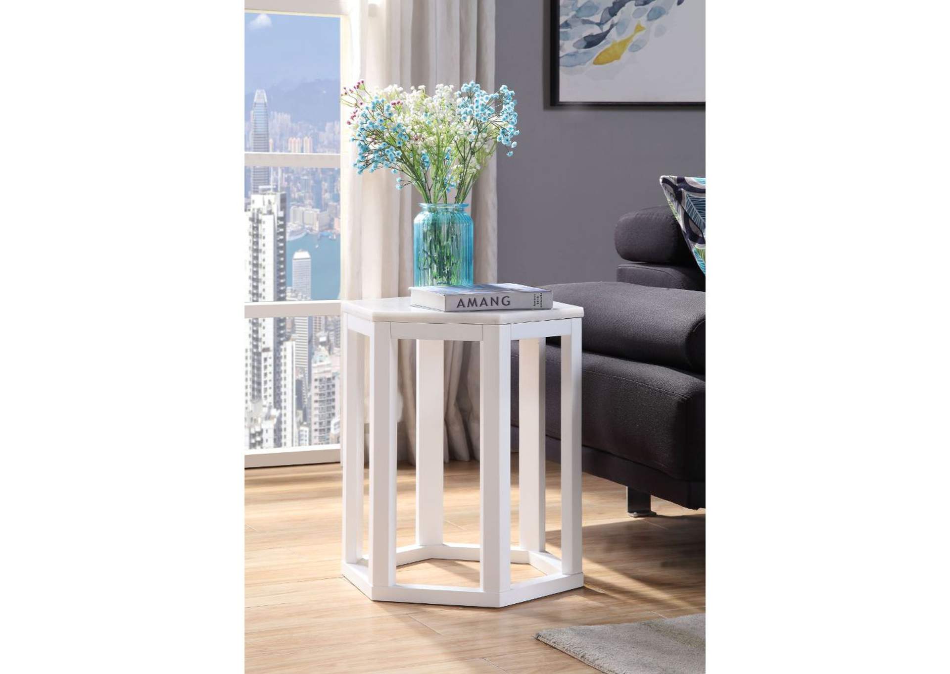 Reon 2 Pieces Pk End Table, Marble and White image 1
