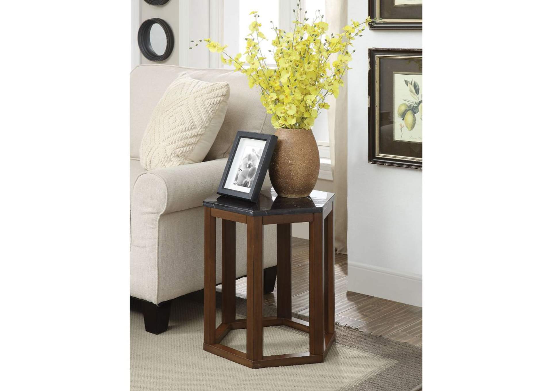 Reon 2 Pieces Pk End Table, Marble and Walnut image 1