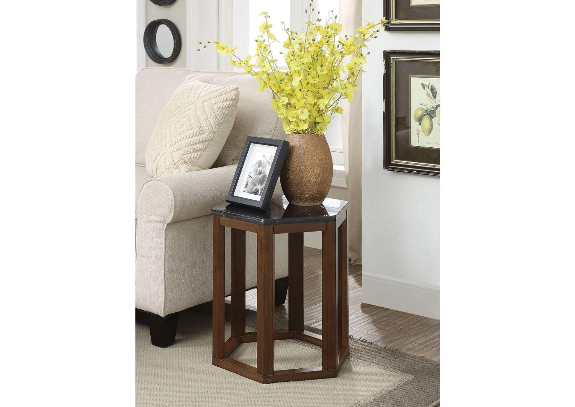 Reon 2 Pieces Pk End Table, Marble and Walnut image 3