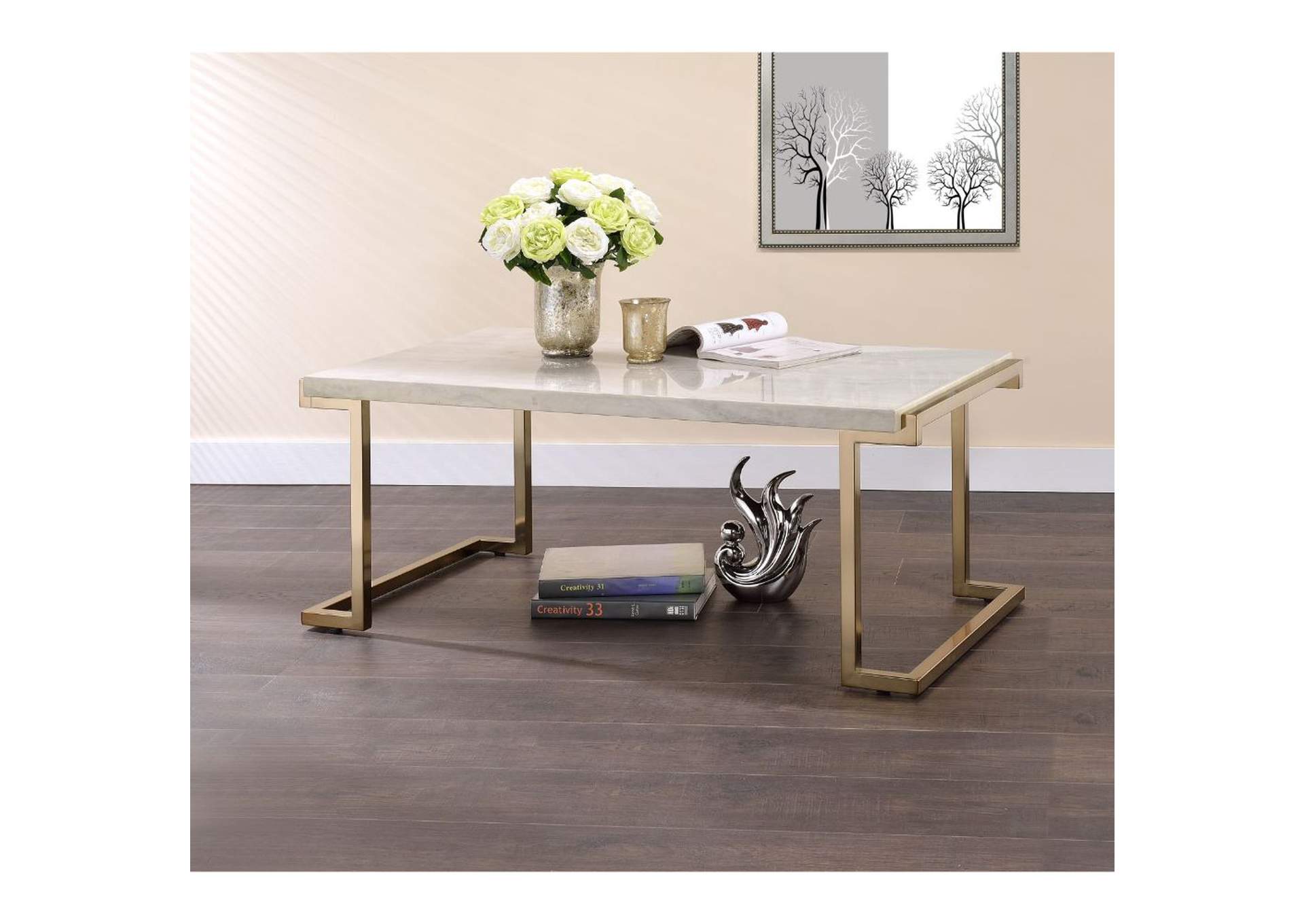 Boice Ii Coffee Table, Faux Marble and Champagne image 5