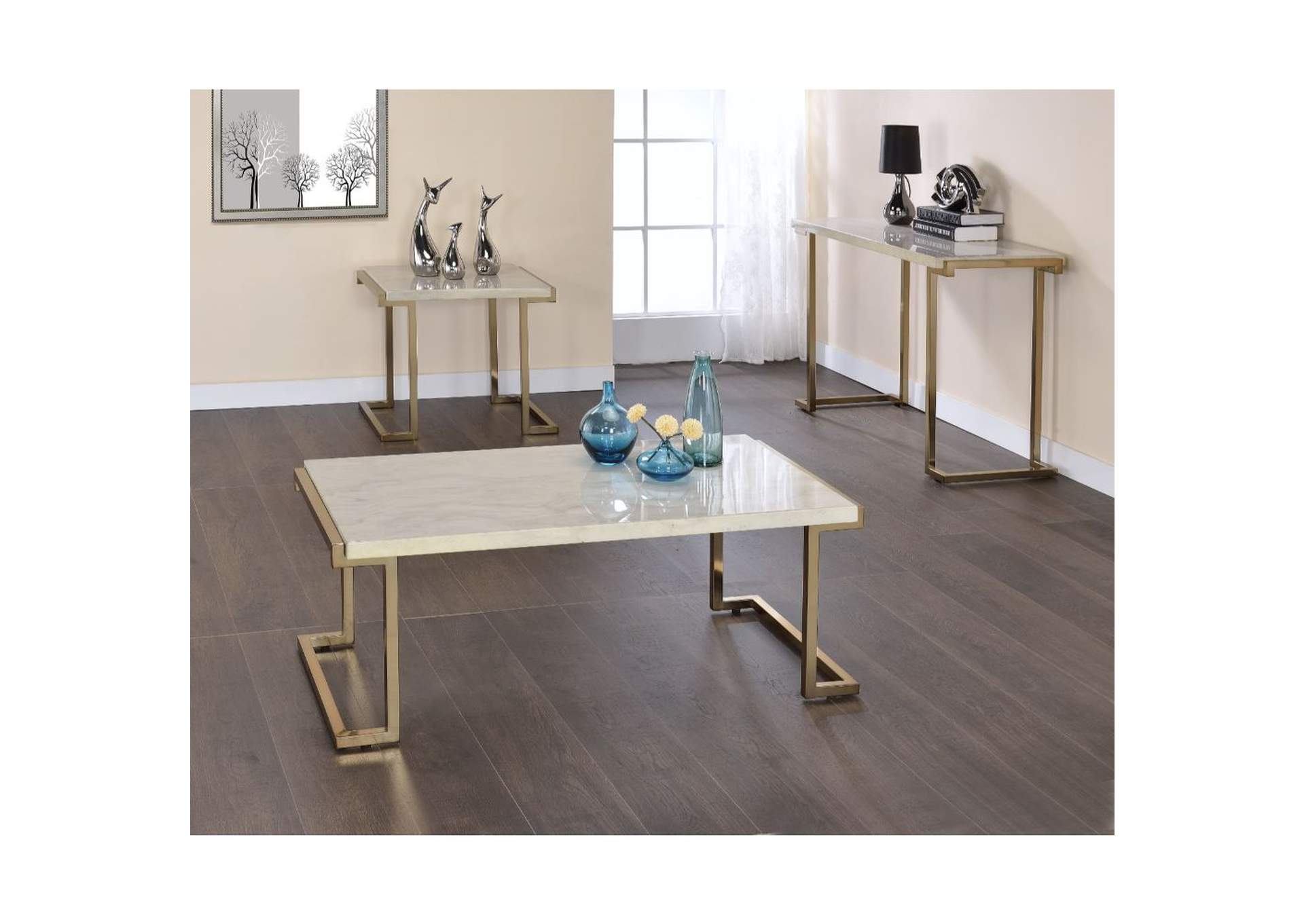 Boice Ii Coffee Table, Faux Marble and Champagne image 6